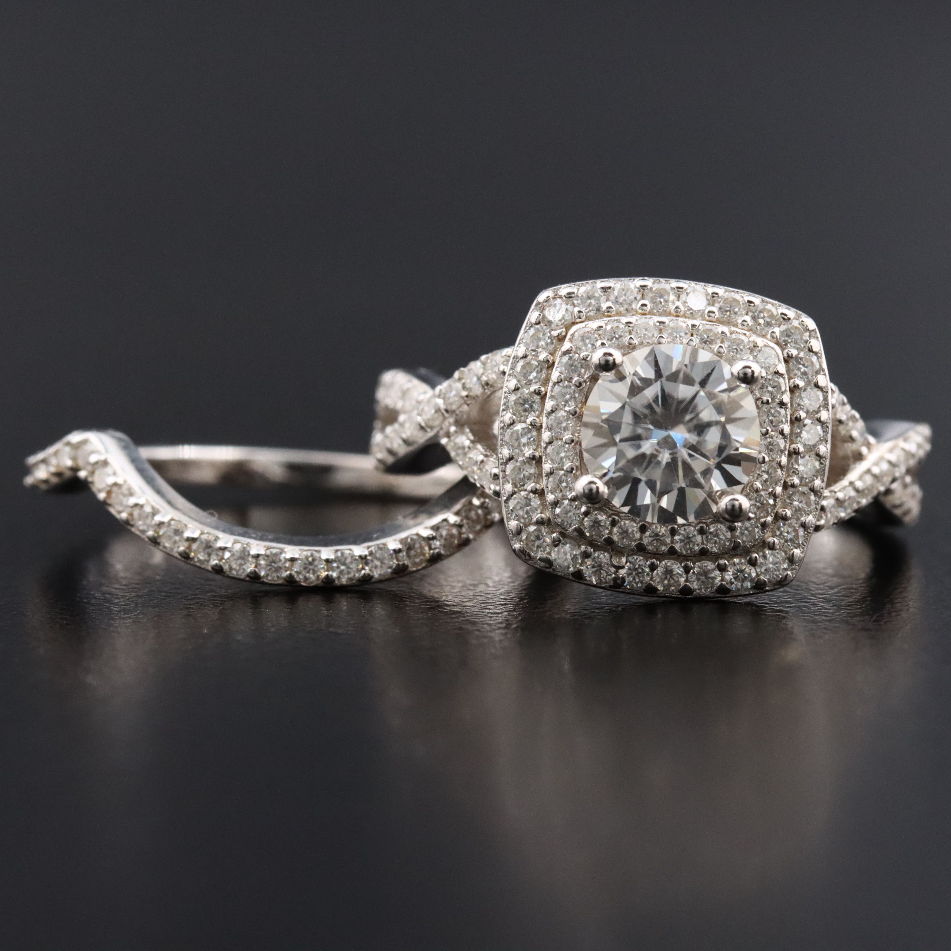 Sterling Diamond Moissanite Ring Set