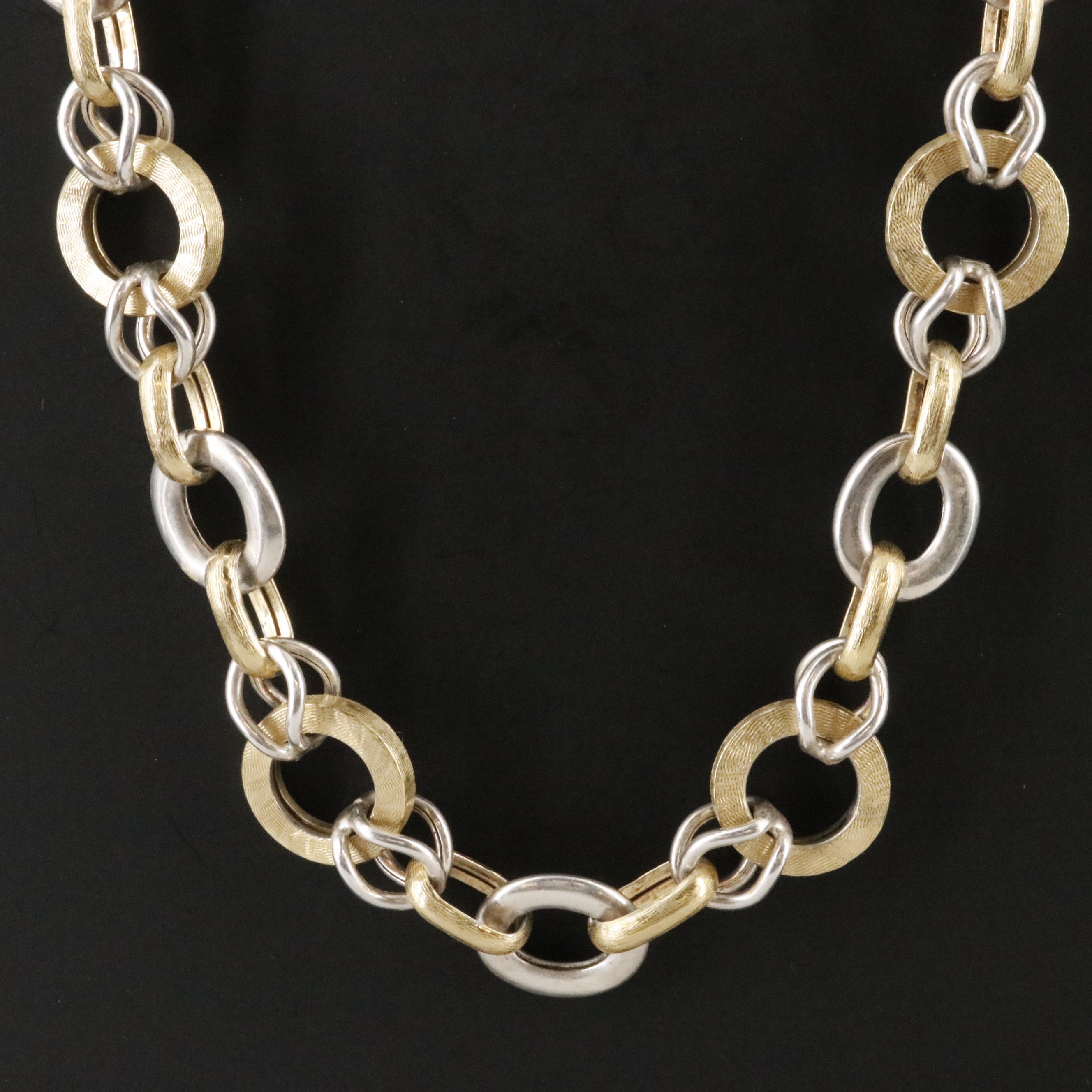 Sterling Two-Tone Cable Link Necklace