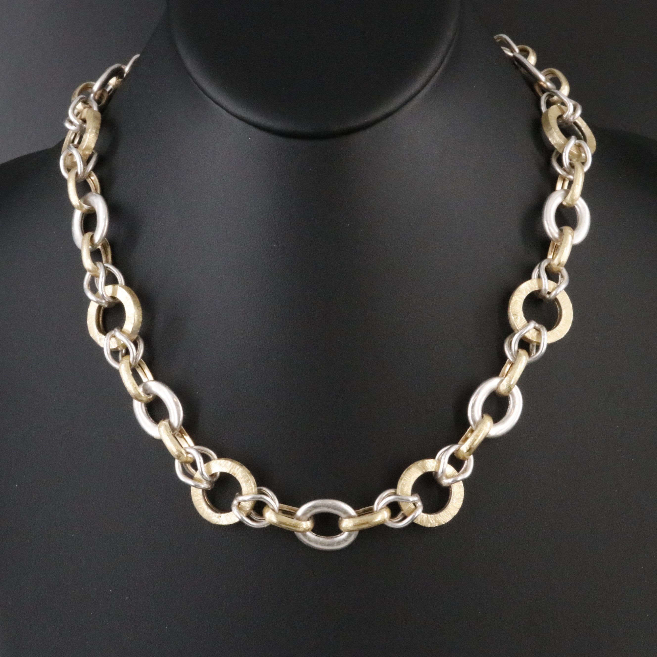 Sterling Two-Tone Cable Link Necklace