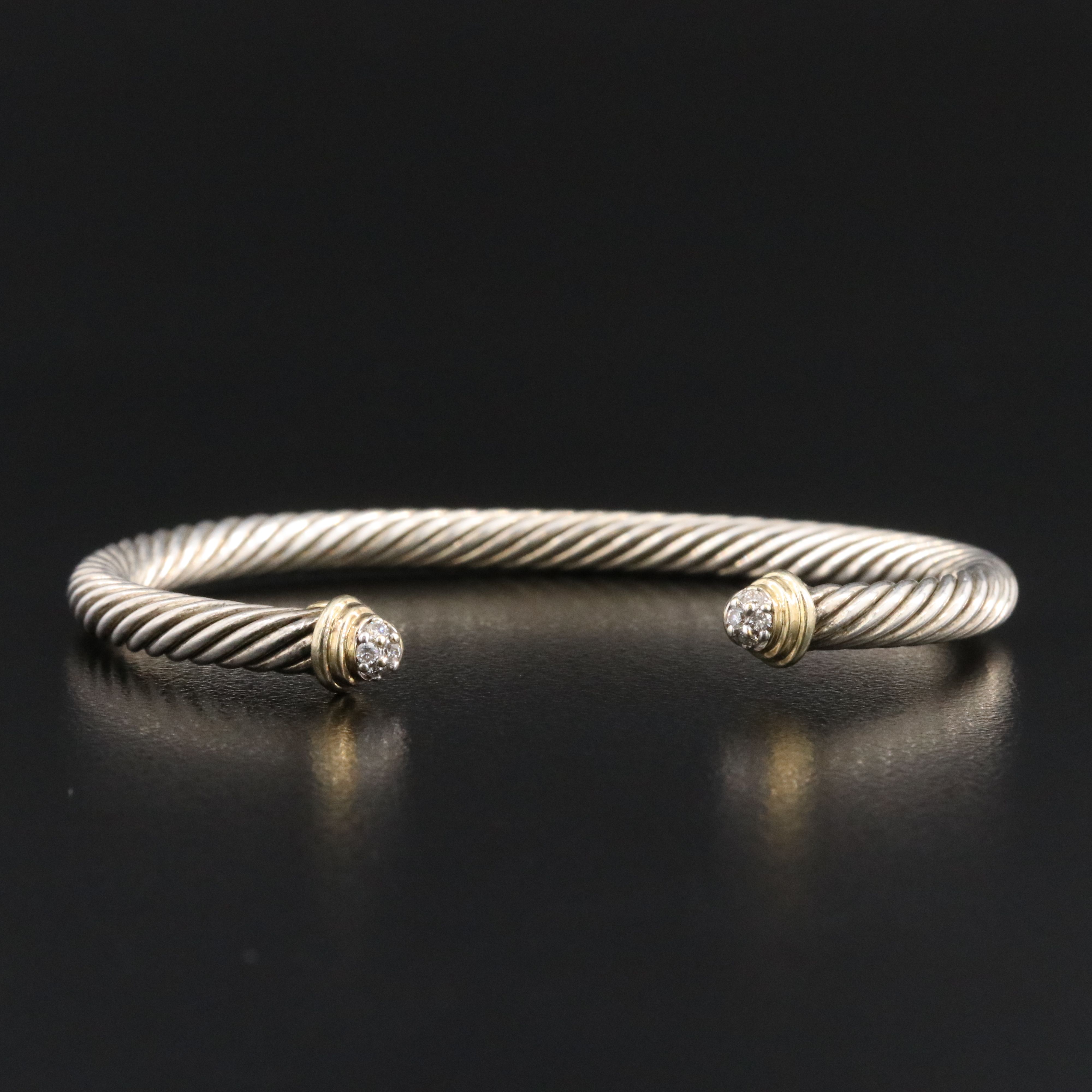 David Yurman Sterling Cable Cuff with 18K and Diamond Pavé Terminals