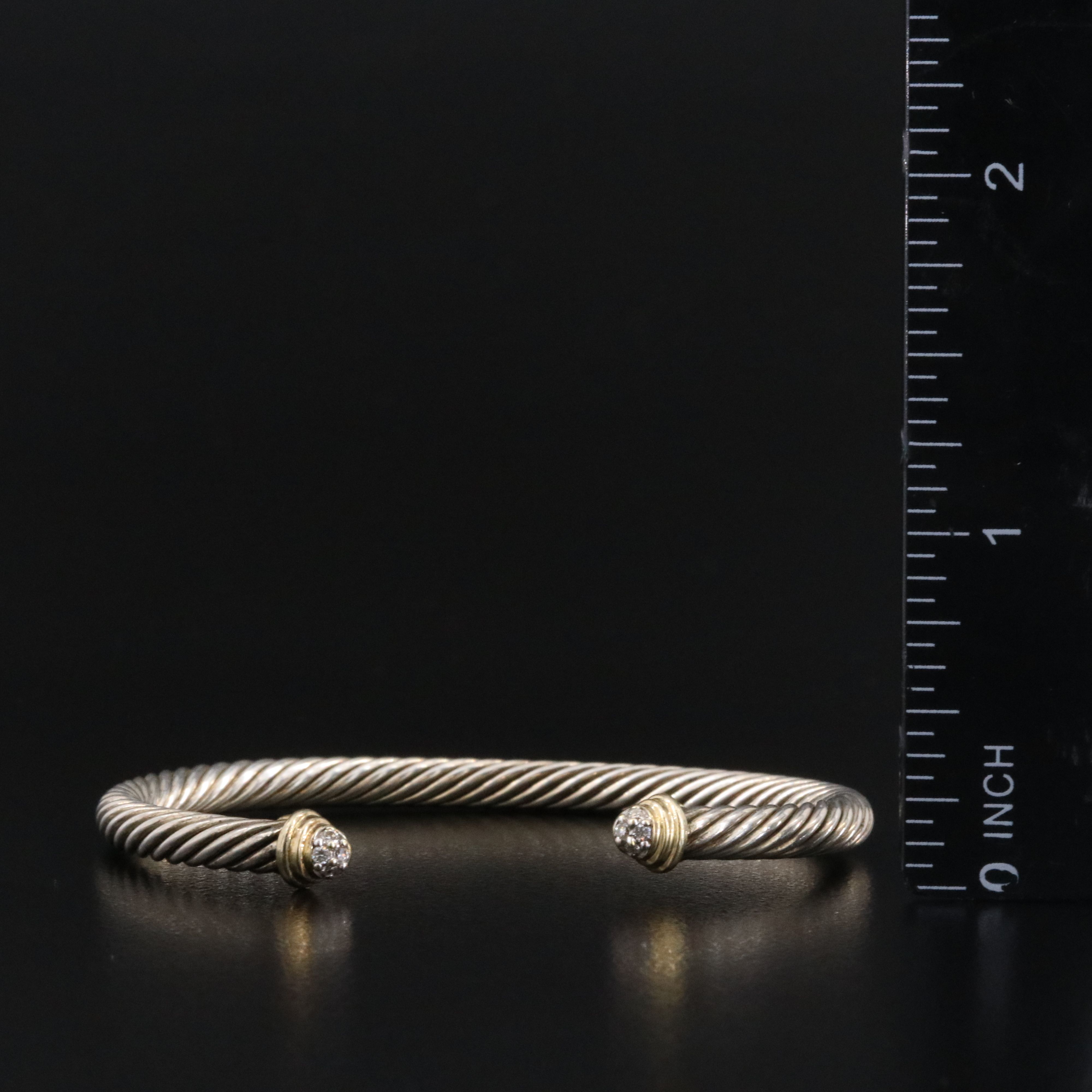 David Yurman Sterling Cable Cuff with 18K and Diamond Pavé Terminals