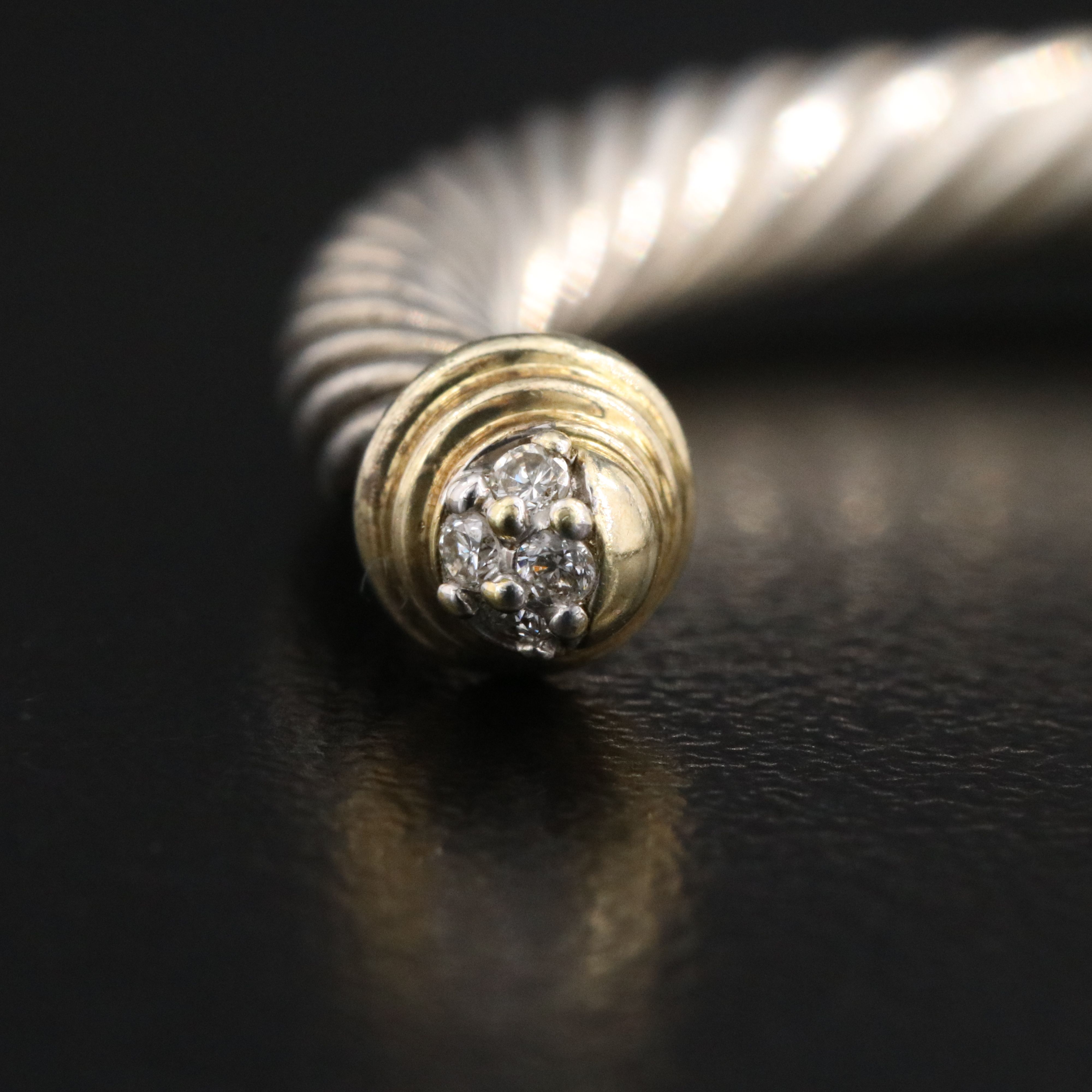 David Yurman Sterling Cable Cuff with 18K and Diamond Pavé Terminals