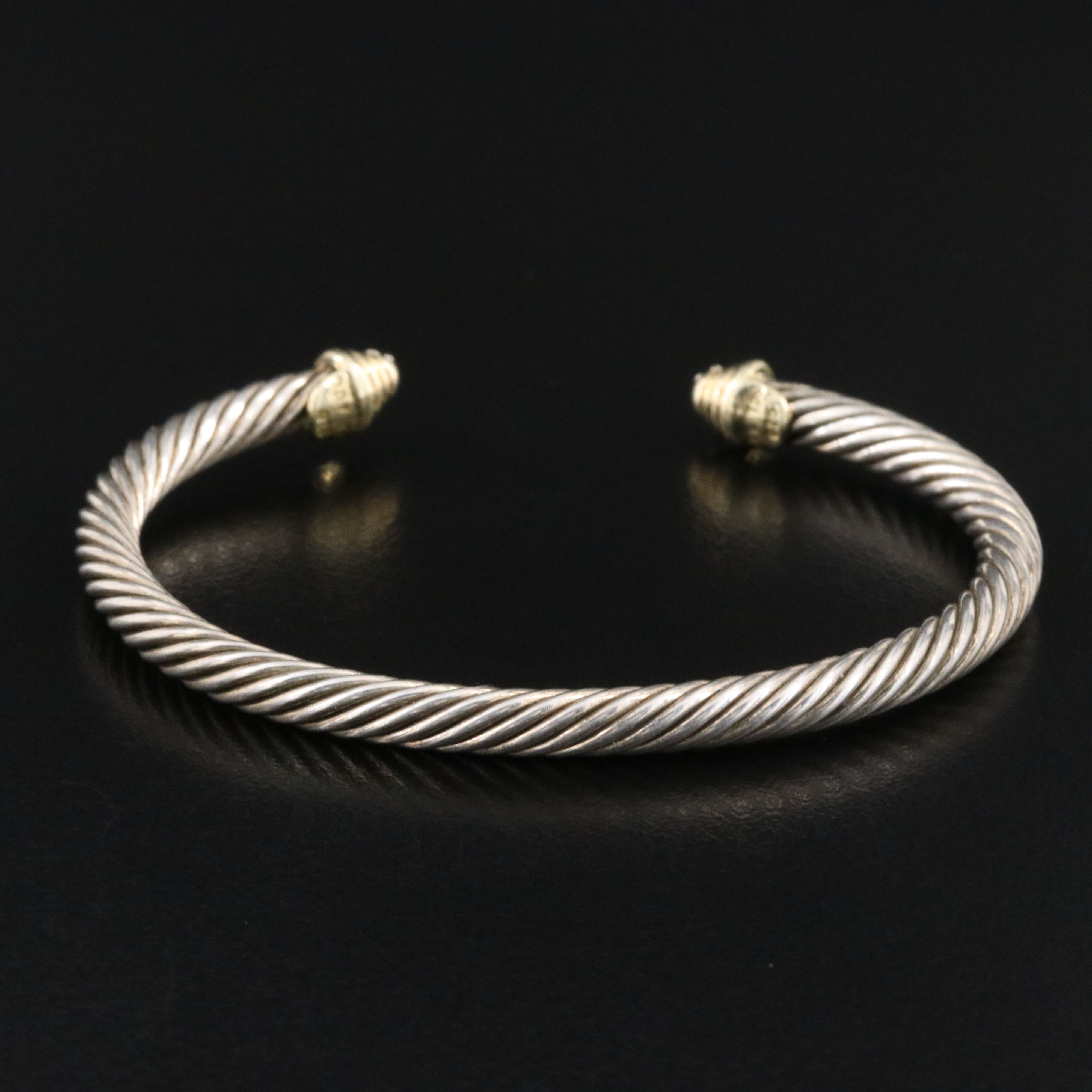 David Yurman Sterling Cable Cuff with 18K and Diamond Pavé Terminals