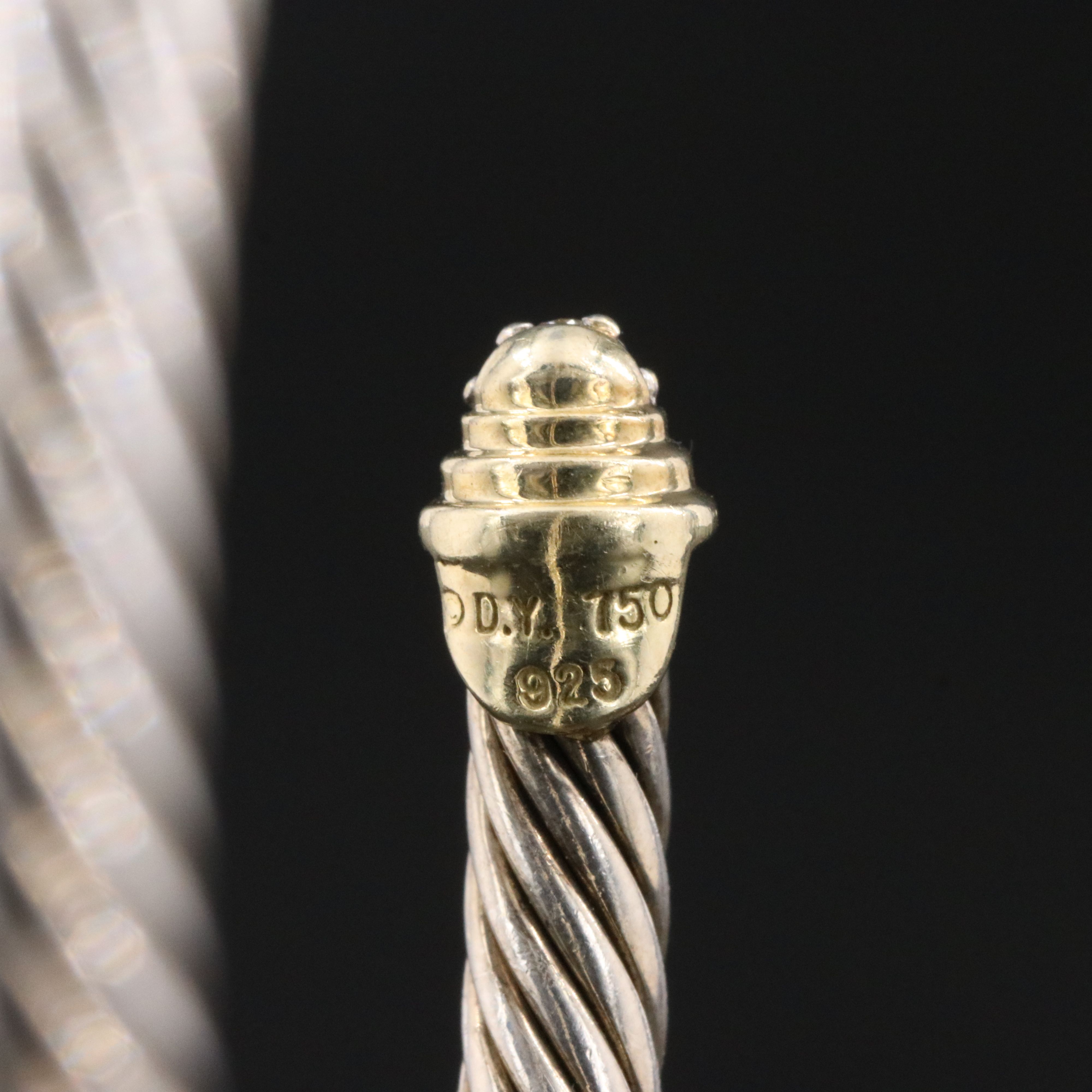 David Yurman Sterling Cable Cuff with 18K and Diamond Pavé Terminals