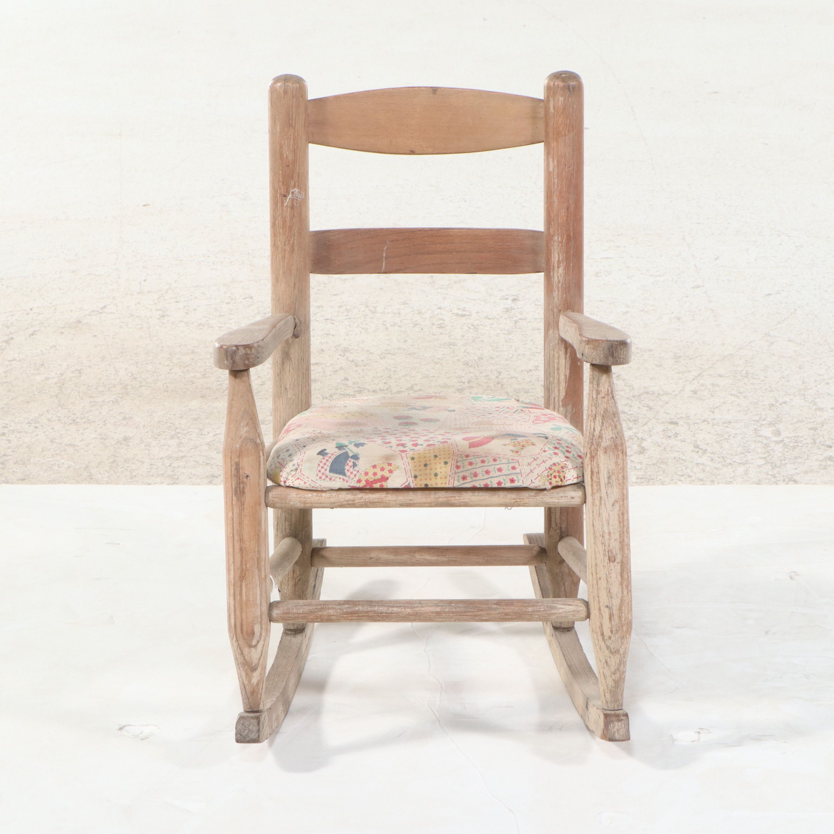 Vintage Children’s Wooden Rocking Chair with Patchwork Seat