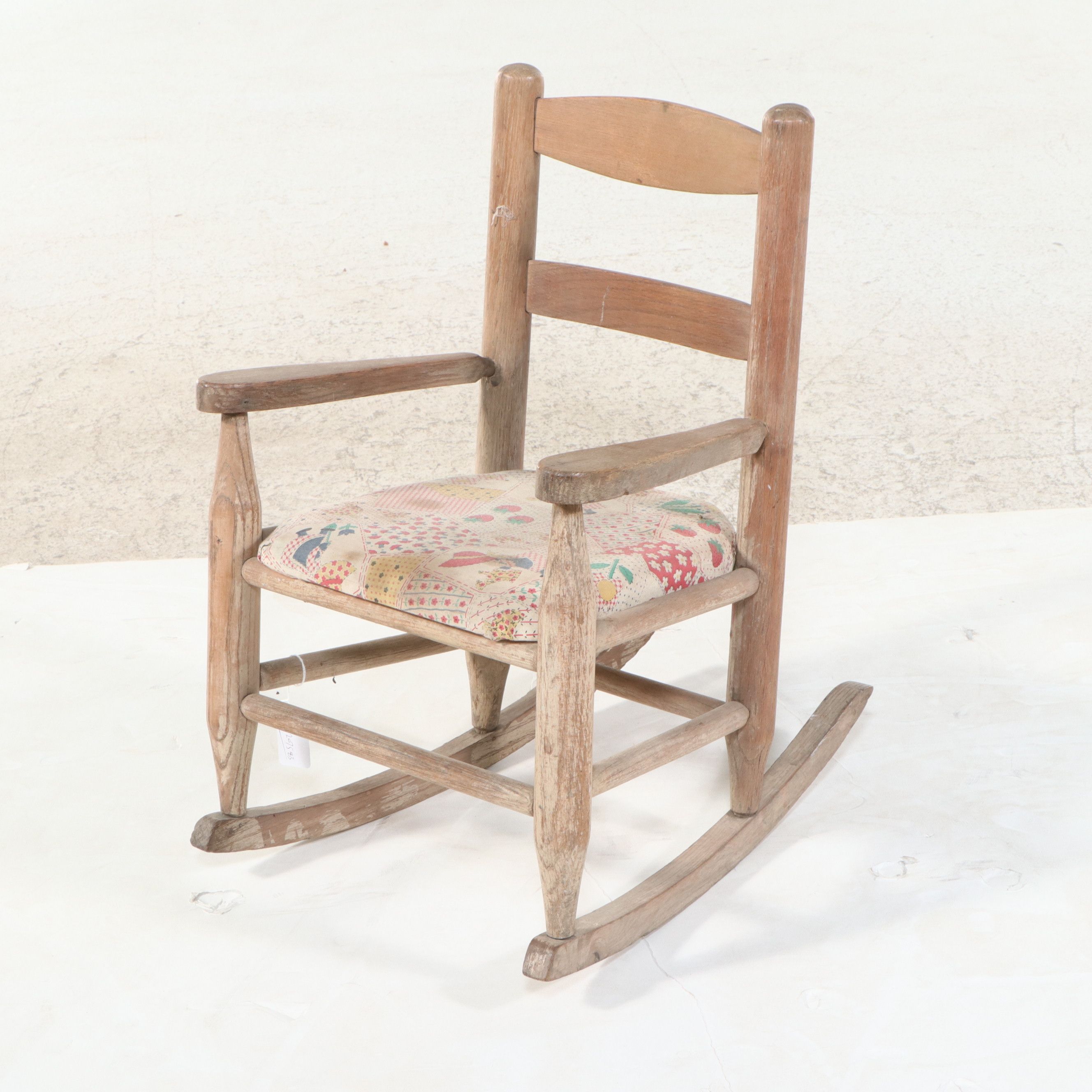 Vintage Children’s Wooden Rocking Chair with Patchwork Seat