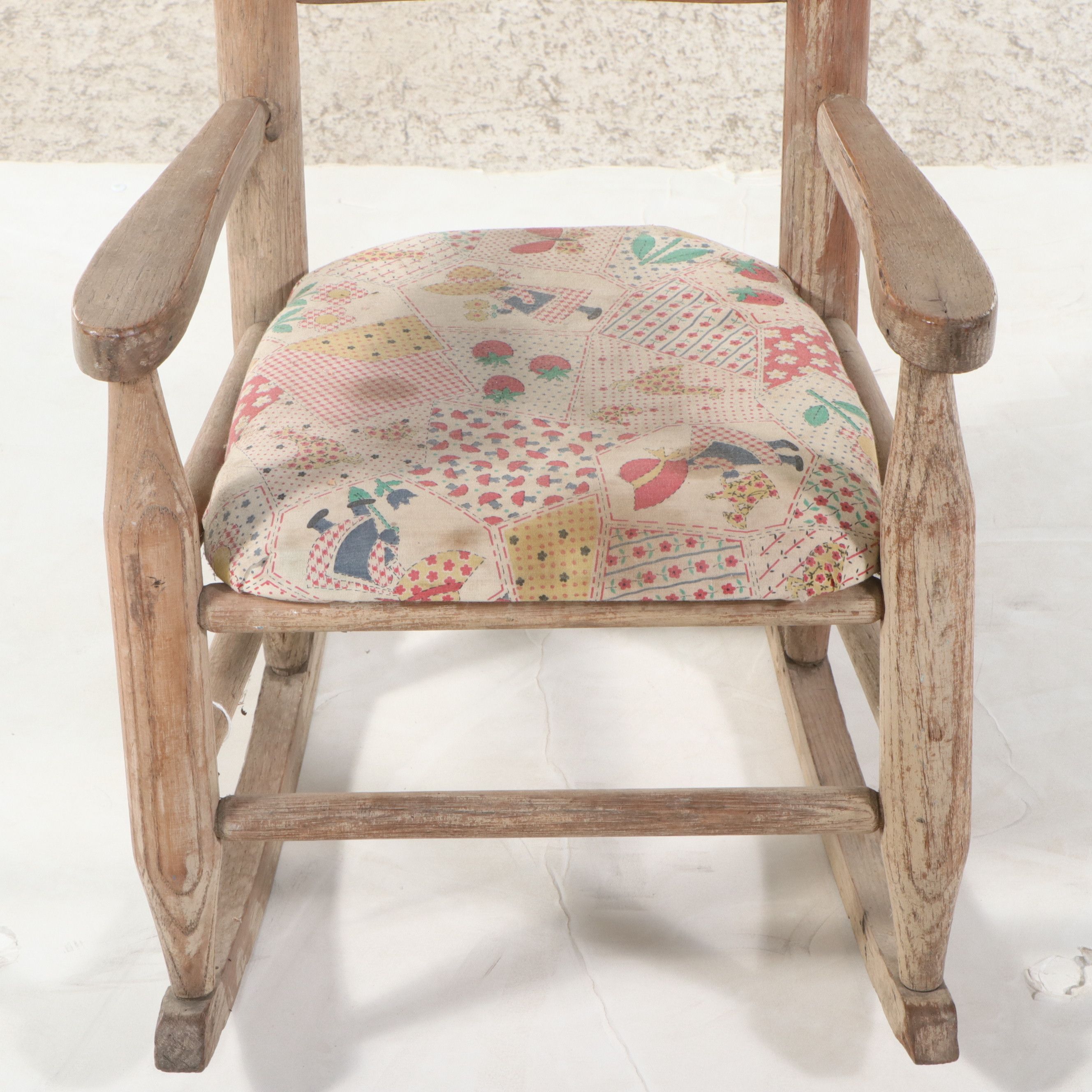Vintage Children’s Wooden Rocking Chair with Patchwork Seat