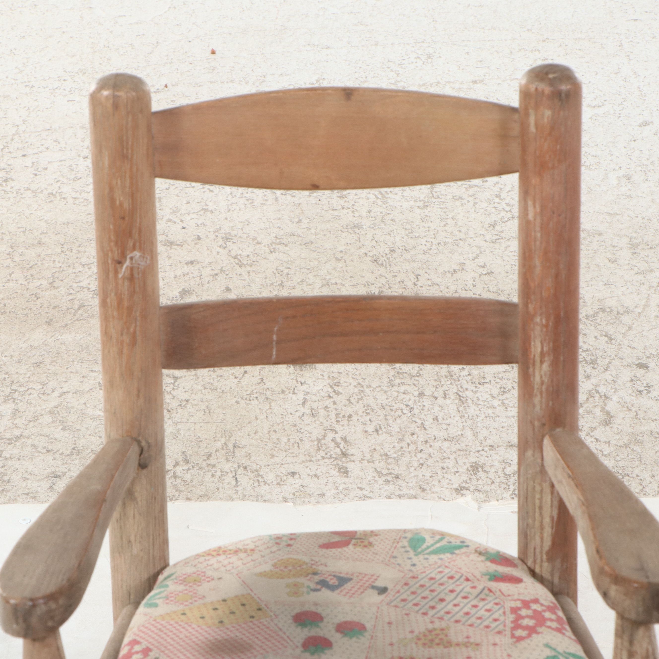 Vintage Children’s Wooden Rocking Chair with Patchwork Seat