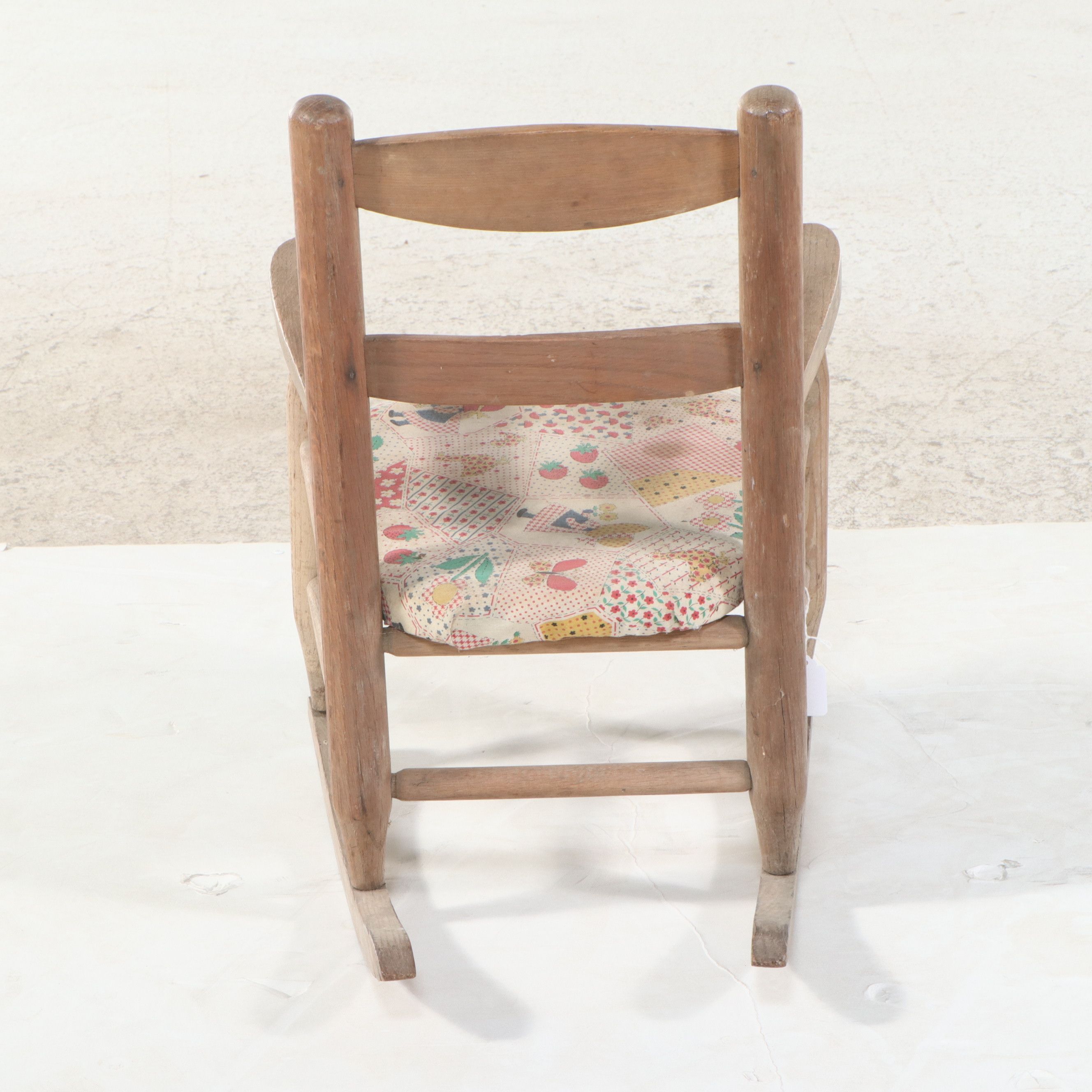 Vintage Children’s Wooden Rocking Chair with Patchwork Seat