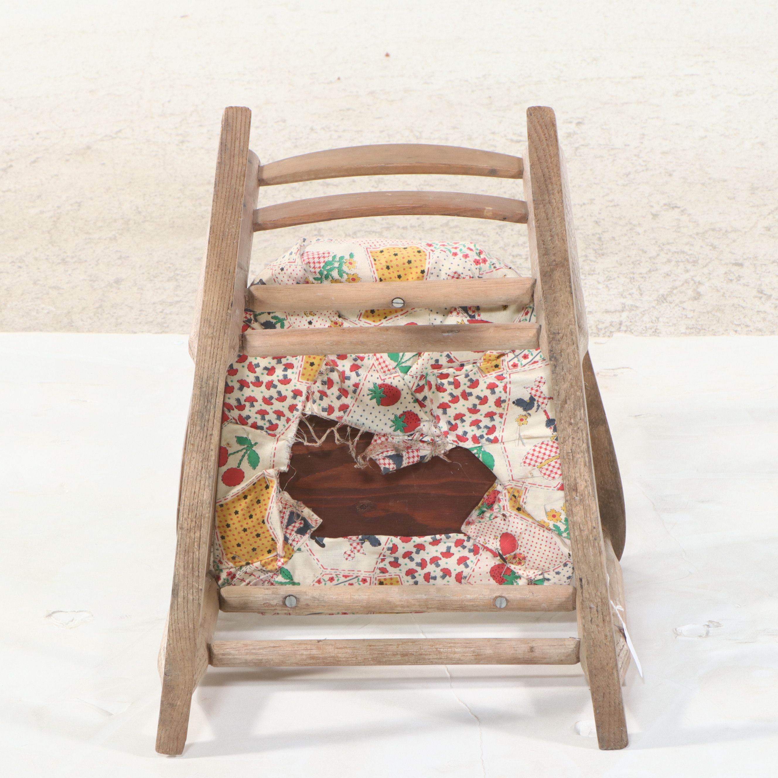 Vintage Children’s Wooden Rocking Chair with Patchwork Seat