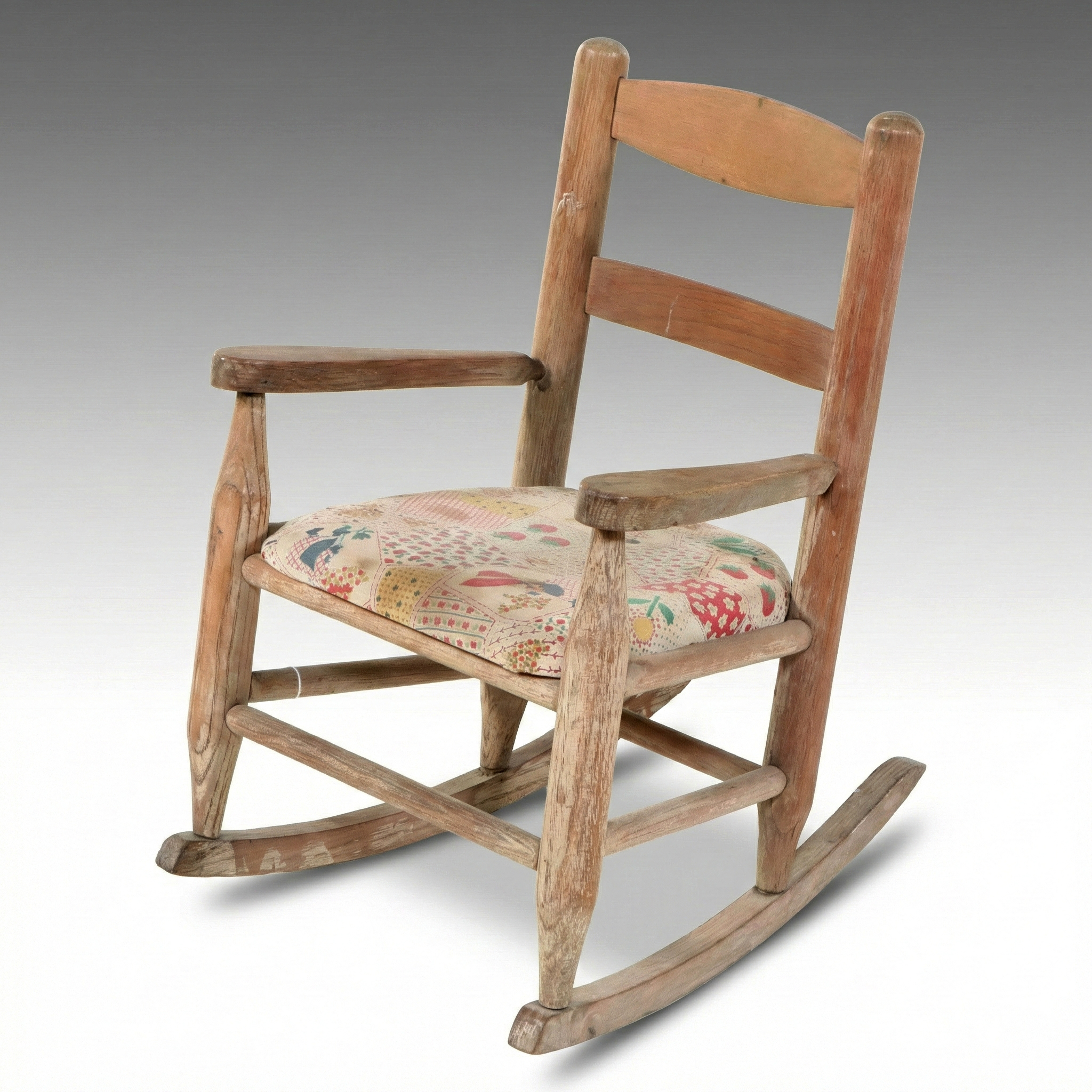 Vintage Children’s Wooden Rocking Chair with Patchwork Seat