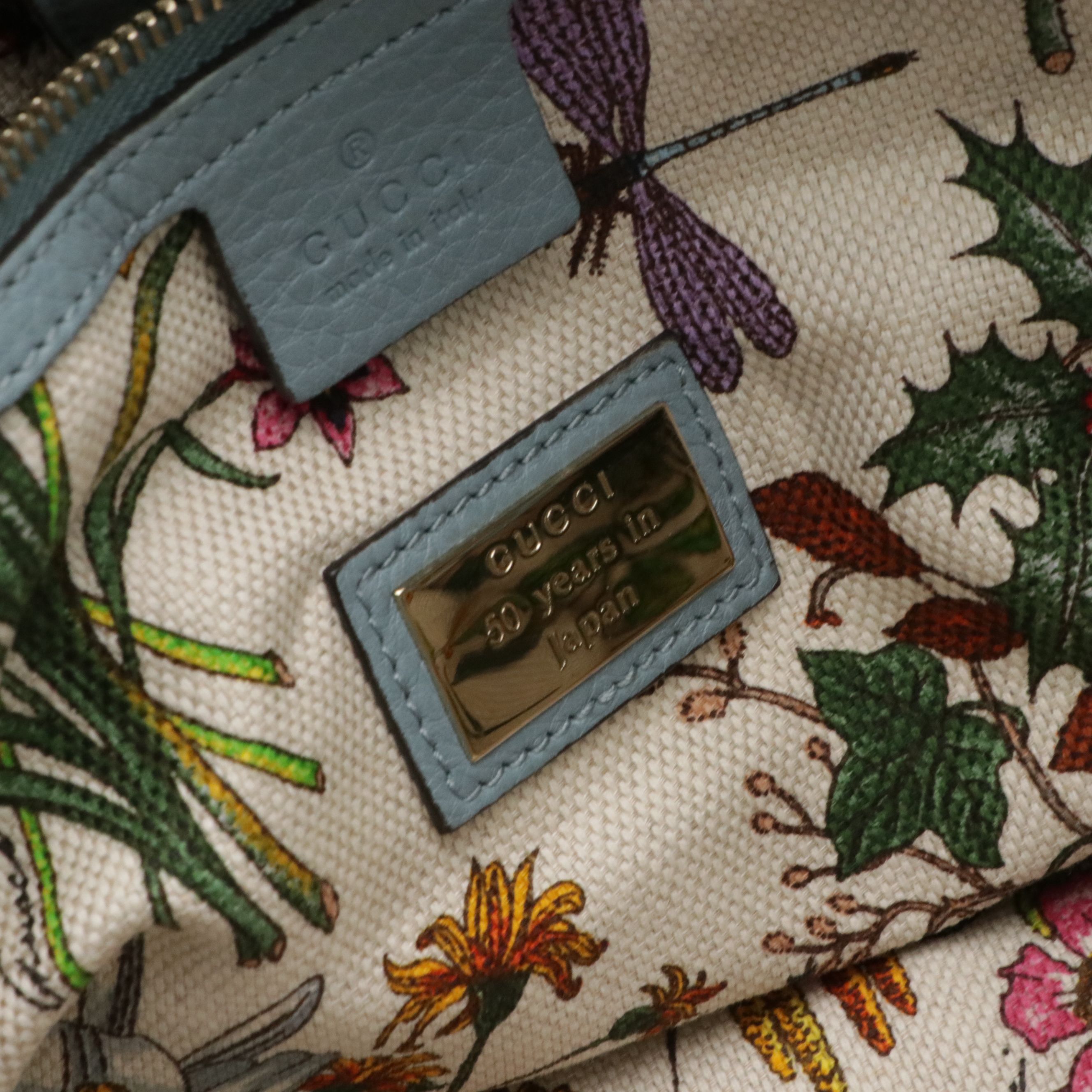 Gucci Medium Bamboo Two-Way Shopper Tote in Blue Grained Calfskin Leather