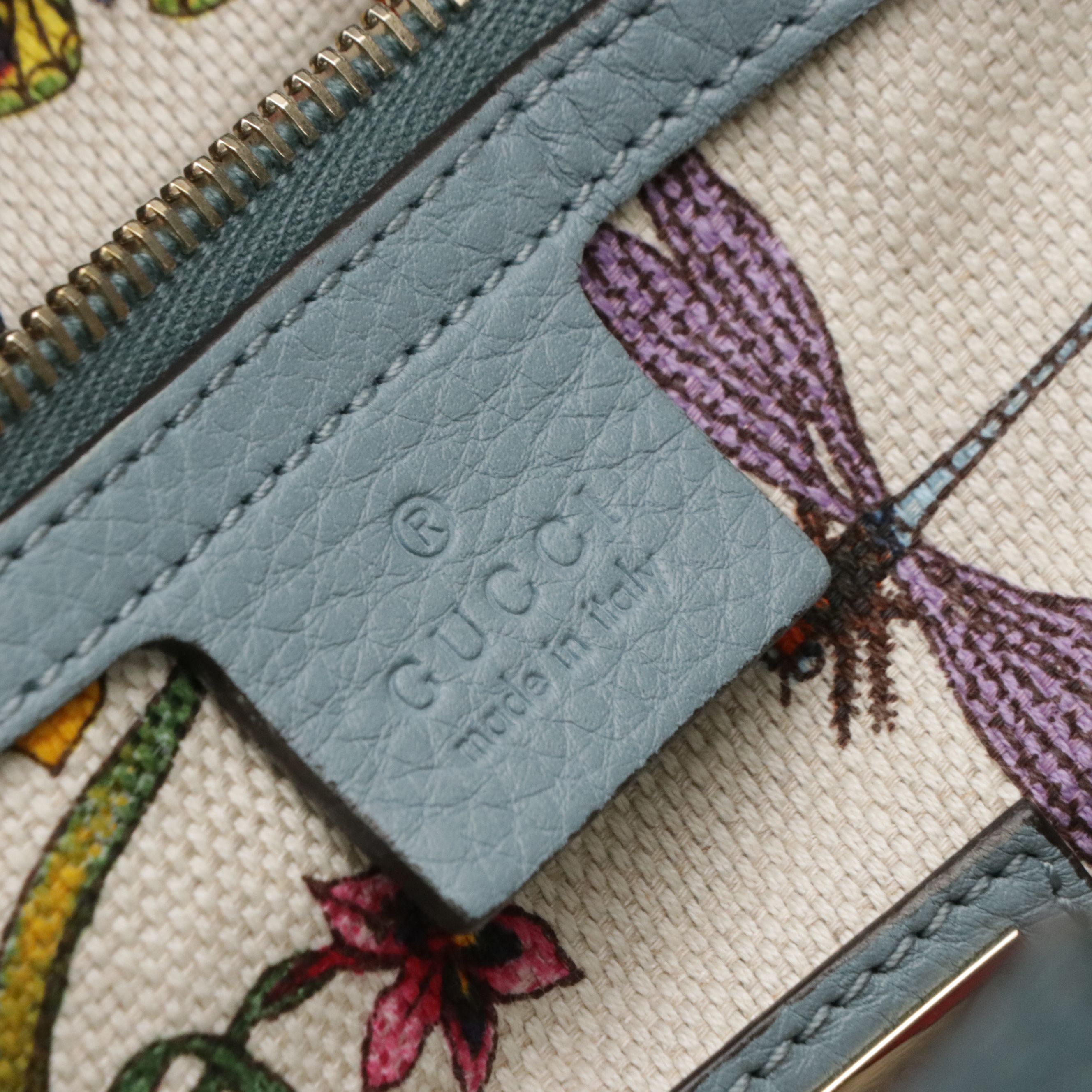 Gucci Medium Bamboo Two-Way Shopper Tote in Blue Grained Calfskin Leather