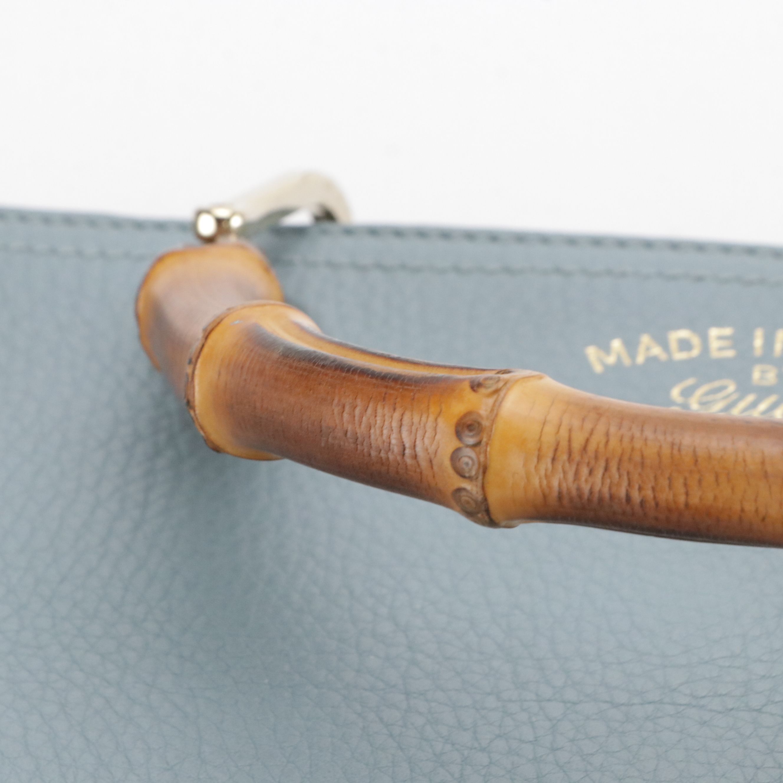 Gucci Medium Bamboo Two-Way Shopper Tote in Blue Grained Calfskin Leather