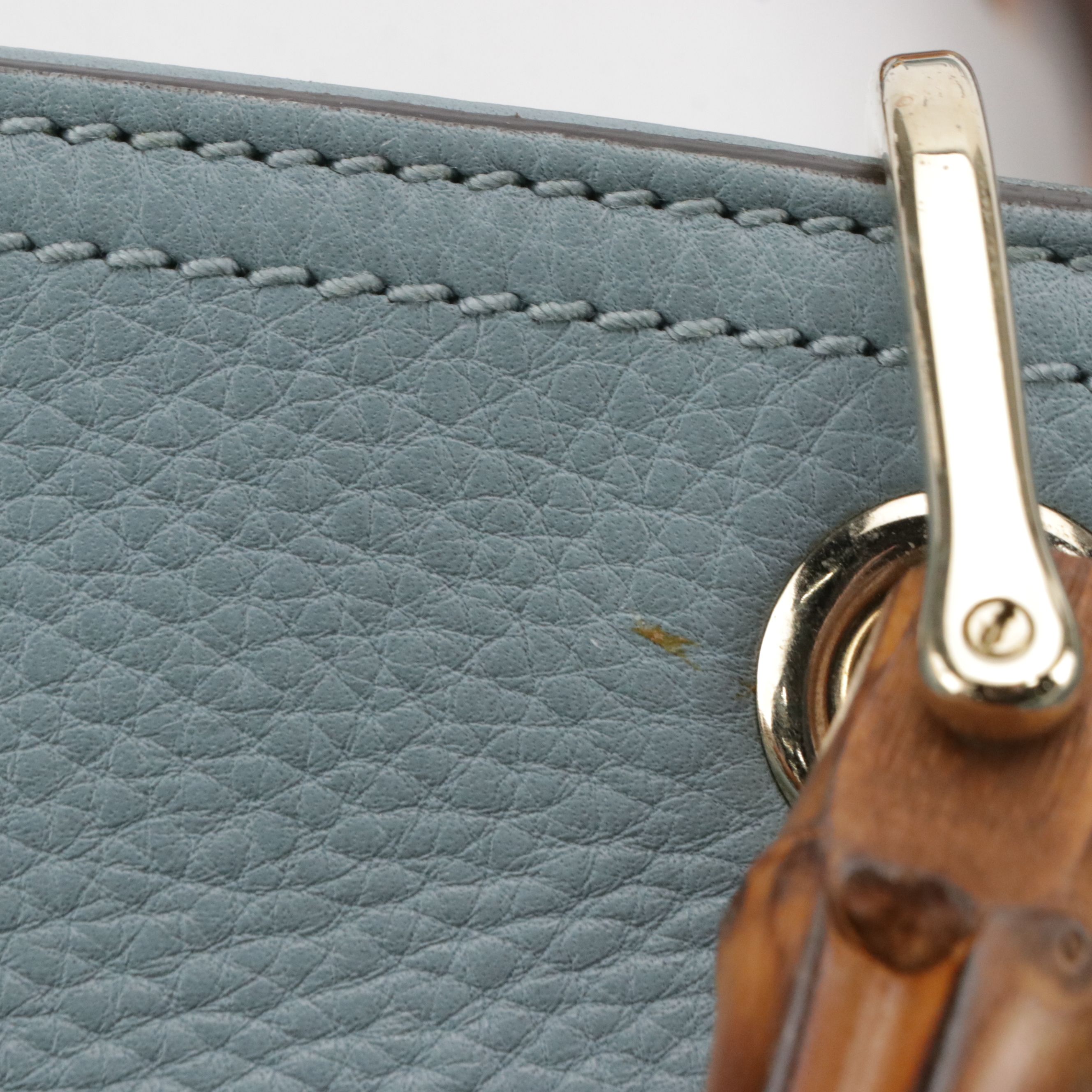 Gucci Medium Bamboo Two-Way Shopper Tote in Blue Grained Calfskin Leather