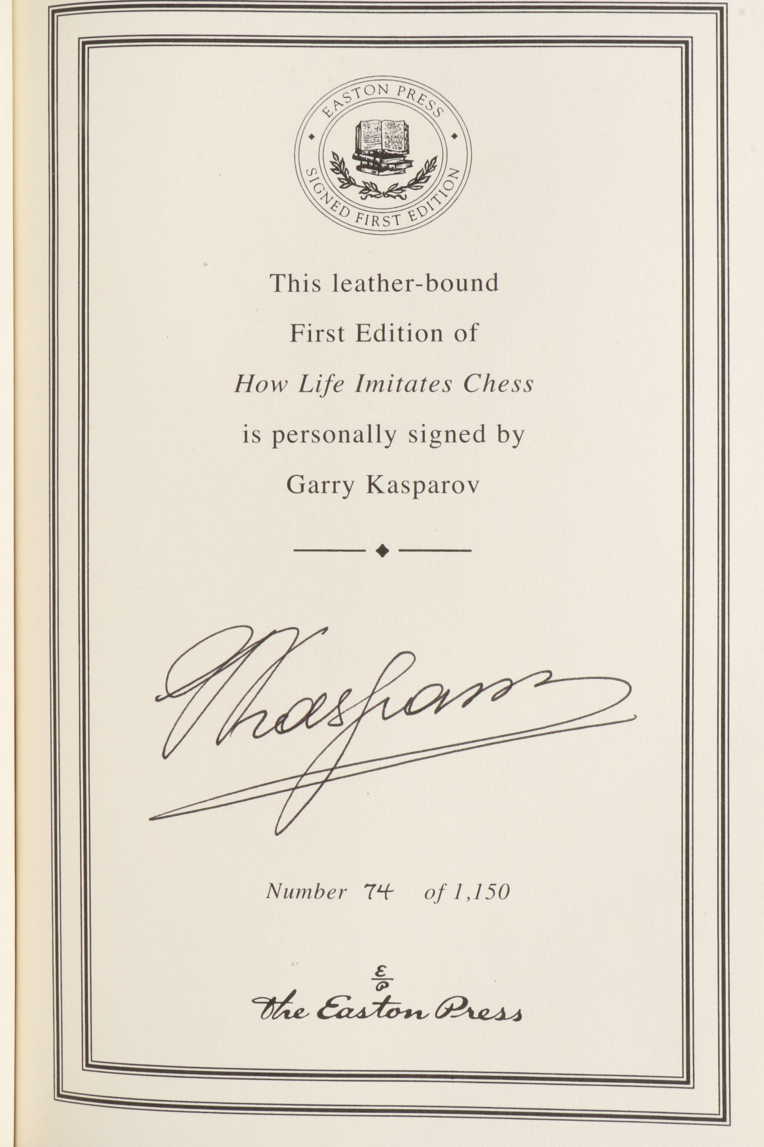 Signed First Edition "How Life Imitates Chess" by Gary Kasparov and More