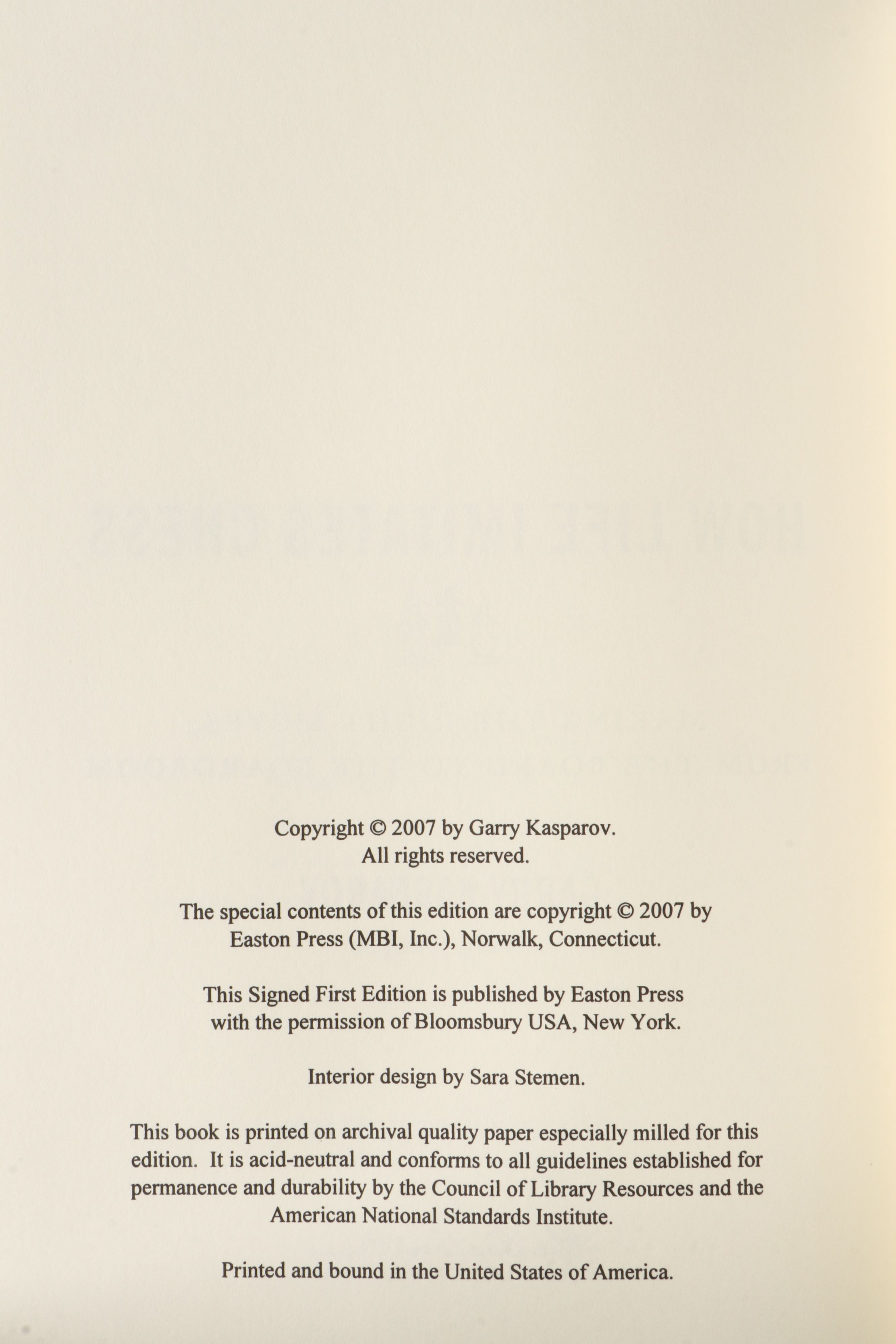 Signed First Edition "How Life Imitates Chess" by Gary Kasparov and More