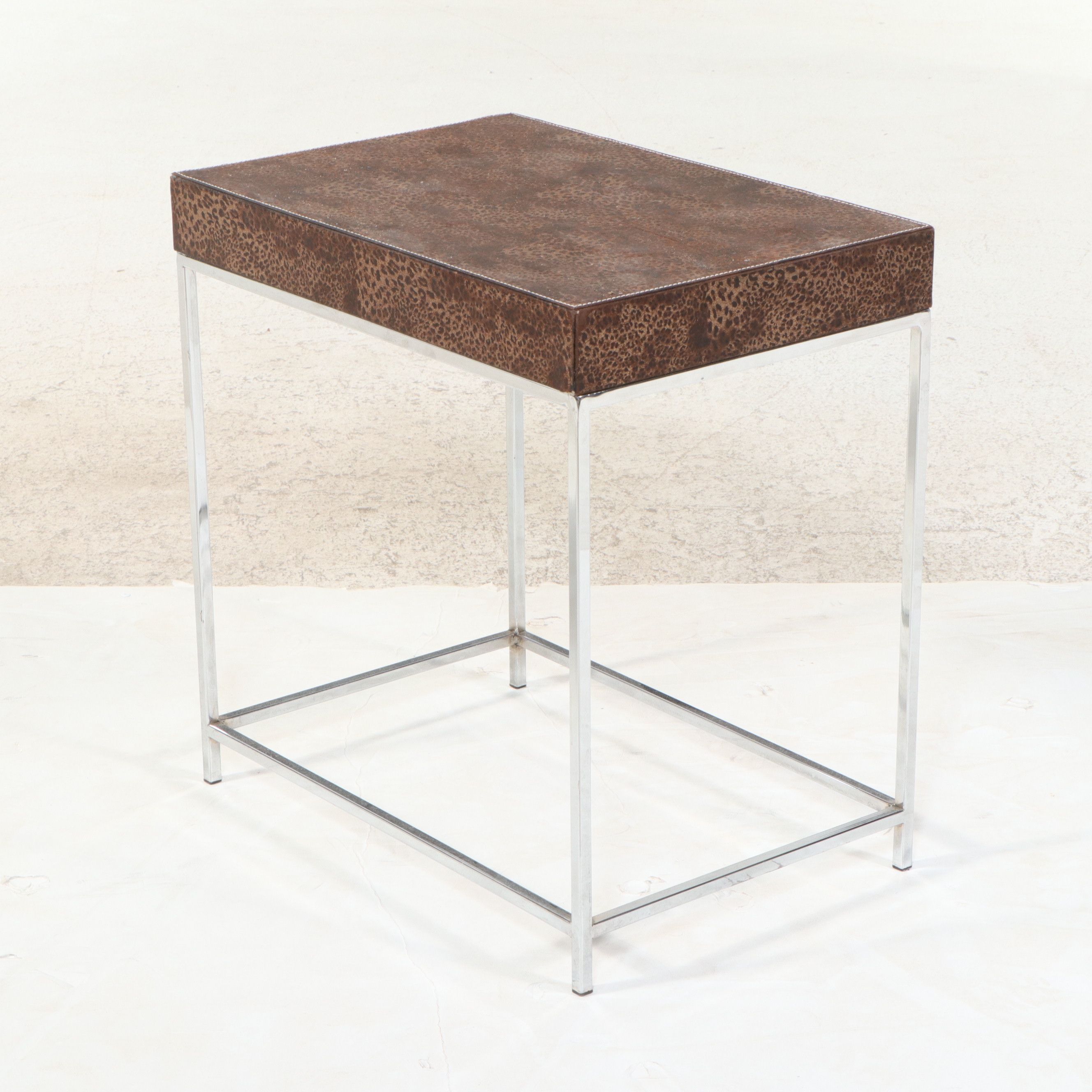 Pair of Leopard Print Upholstered Occasional Tables