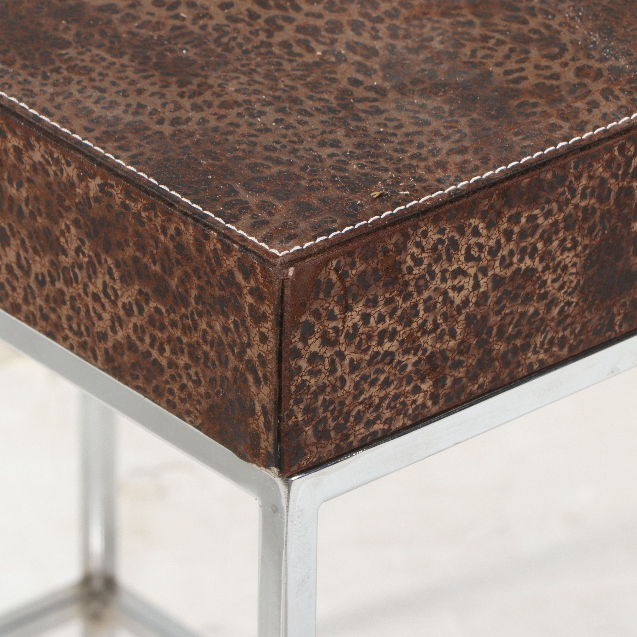 Pair of Leopard Print Upholstered Occasional Tables