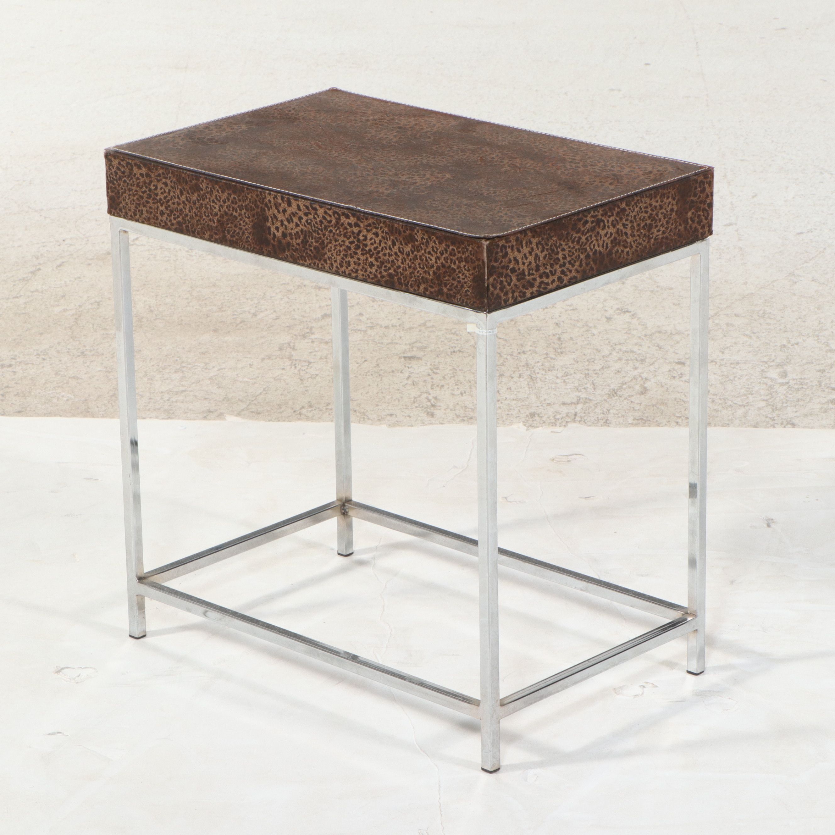 Pair of Leopard Print Upholstered Occasional Tables