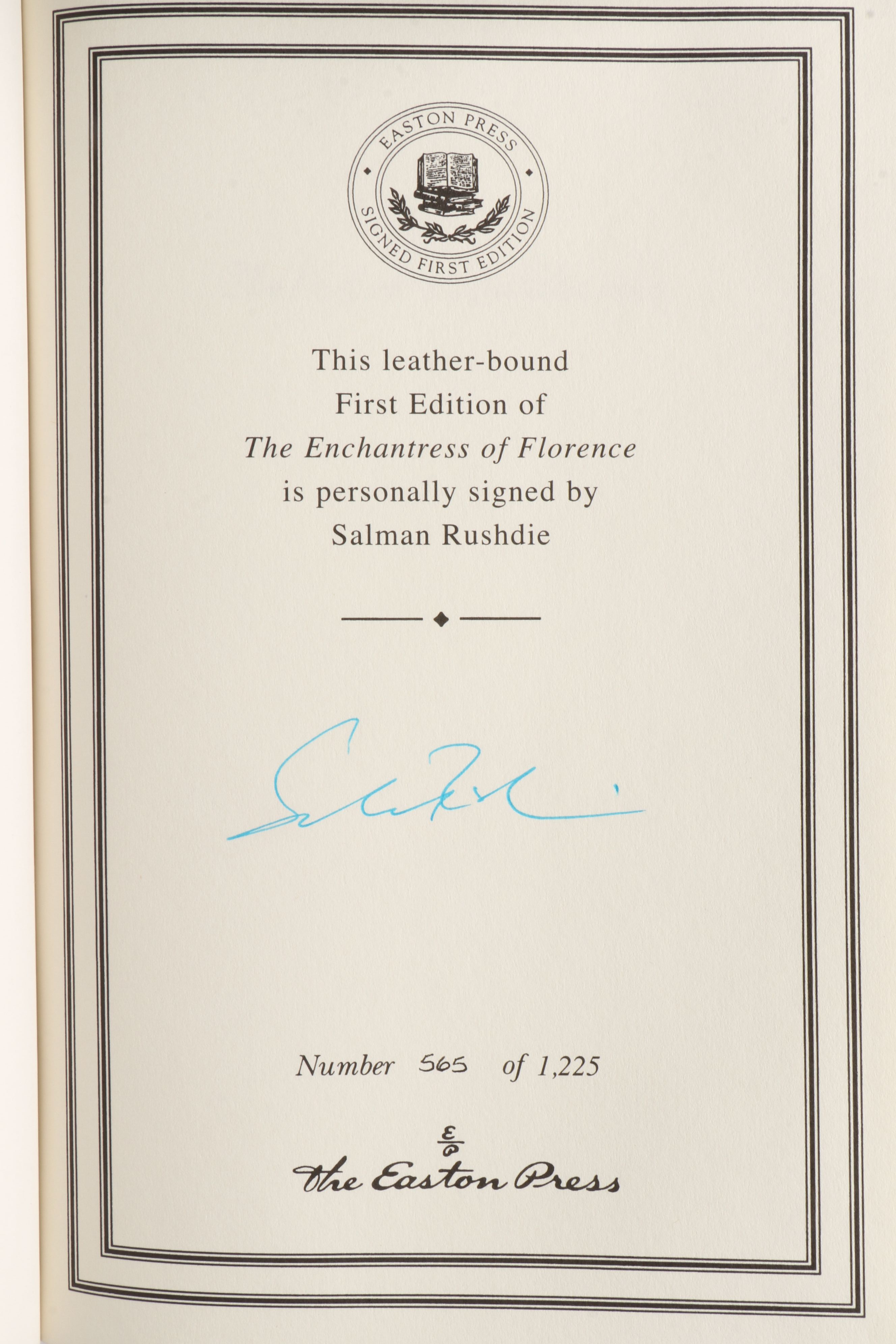 Signed First Edition "The Enchantress of Florence" by Salman Rushdie and More