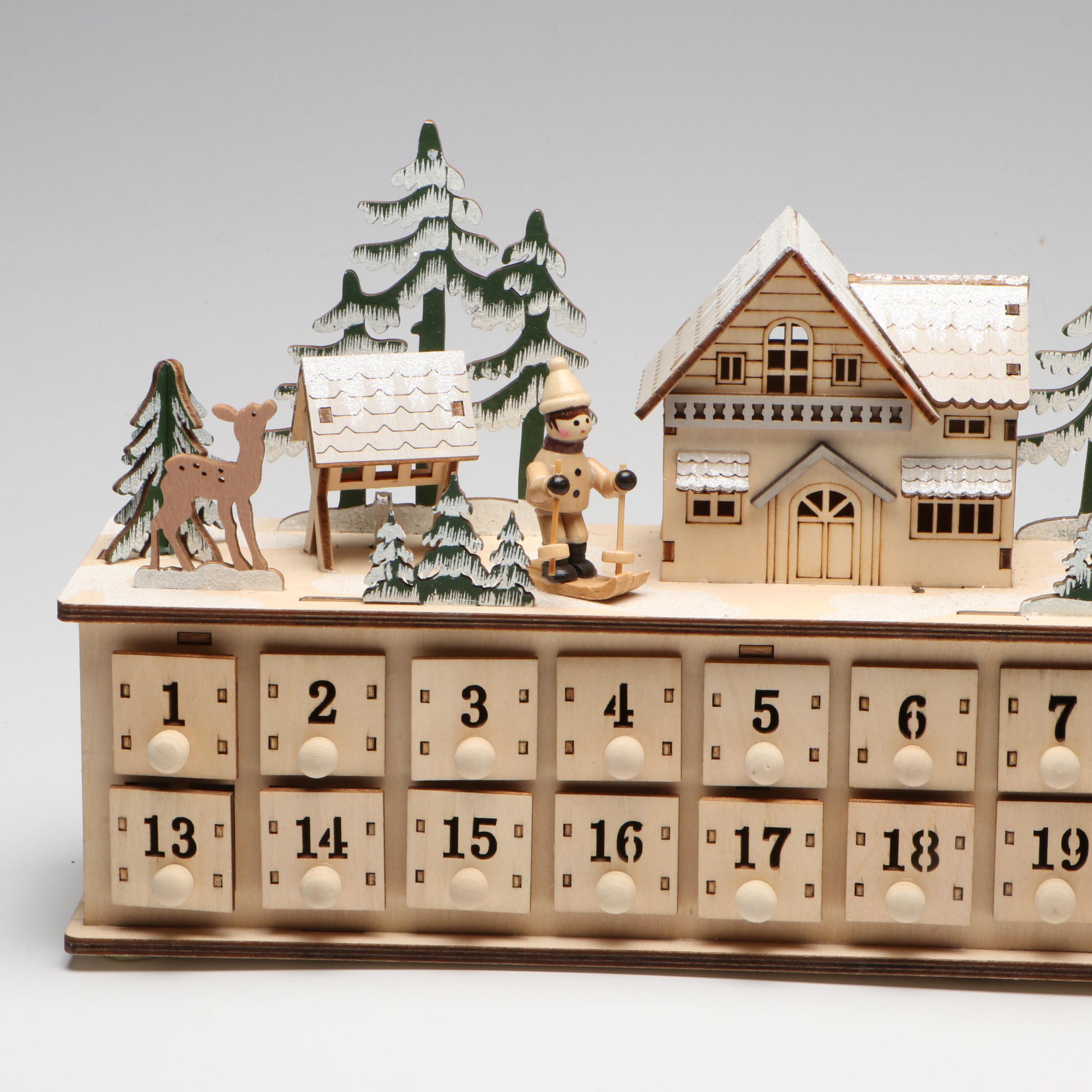 Anthropologie Illuminating and Glittered Wooden Christmas Advent Calendar