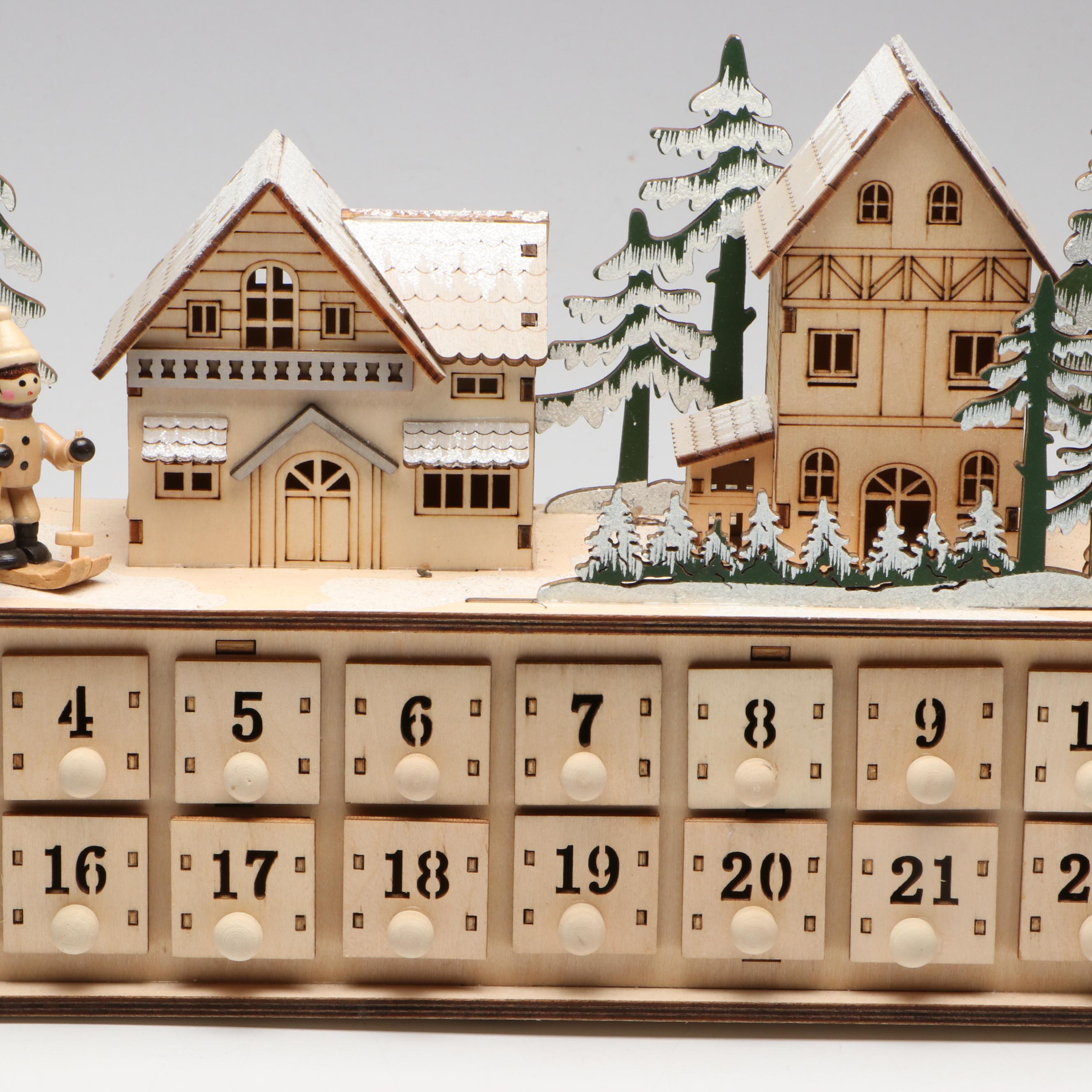 Anthropologie Illuminating and Glittered Wooden Christmas Advent Calendar
