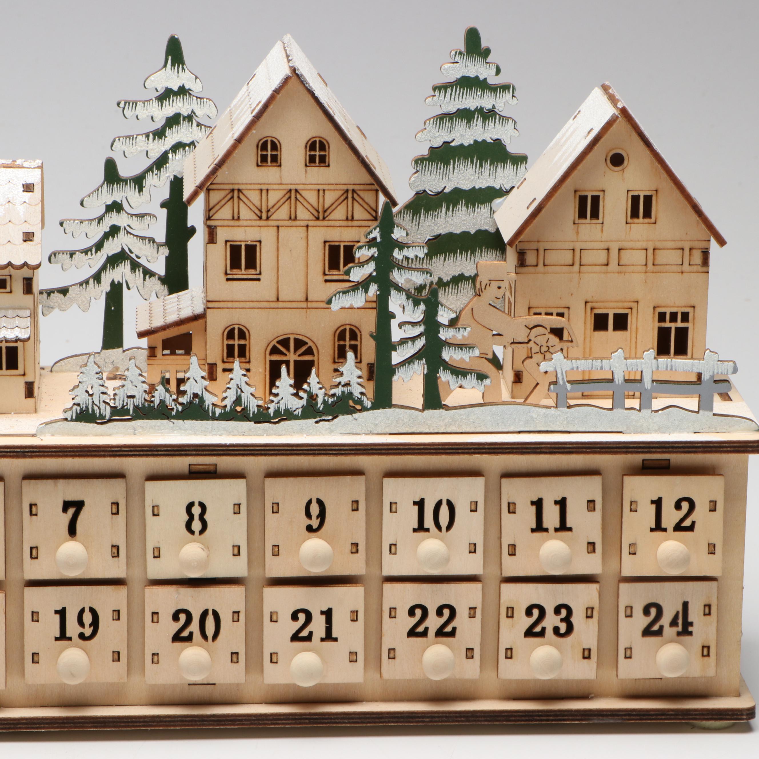 Anthropologie Illuminating and Glittered Wooden Christmas Advent Calendar