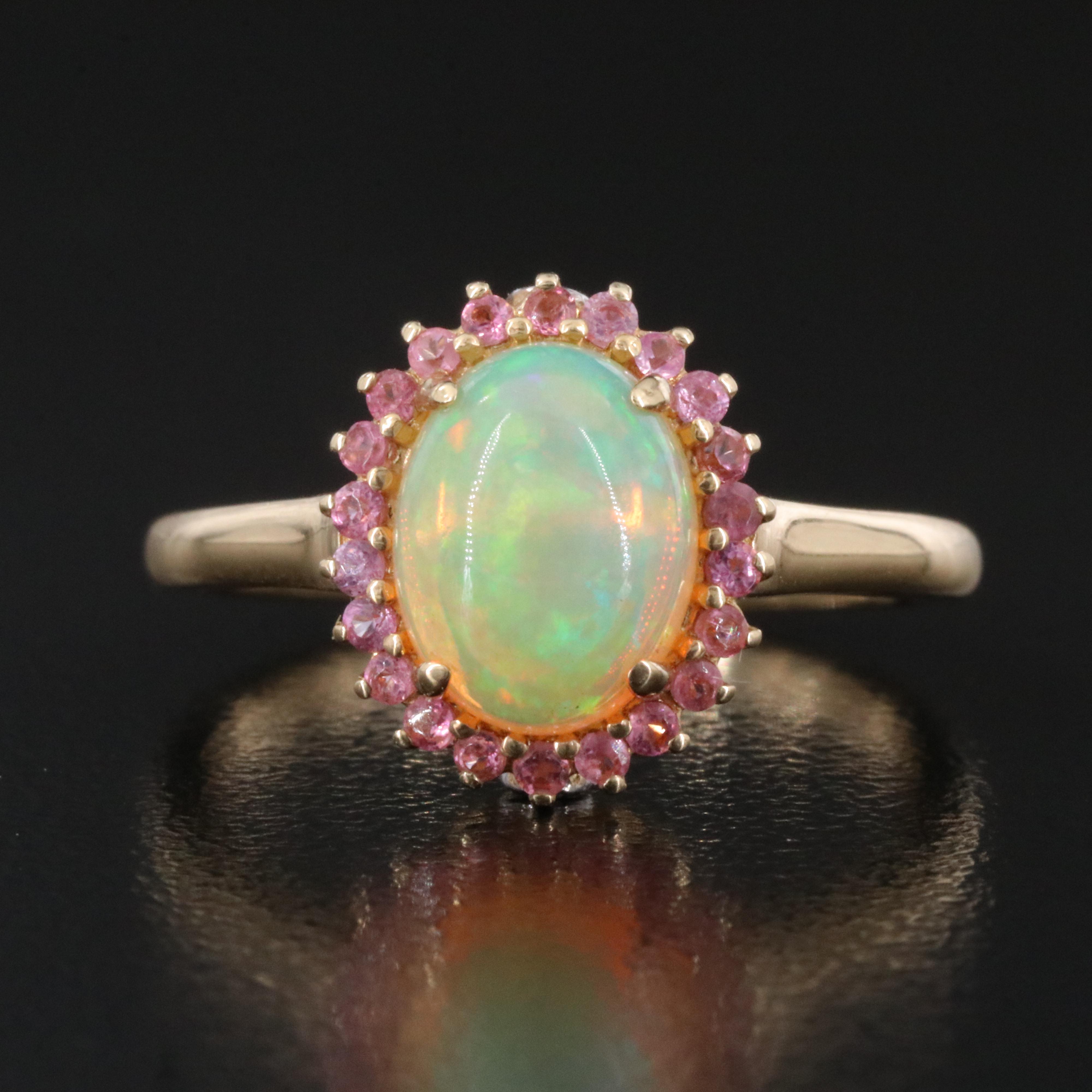 14K Opal, Pink Sapphire and Diamond Ring
