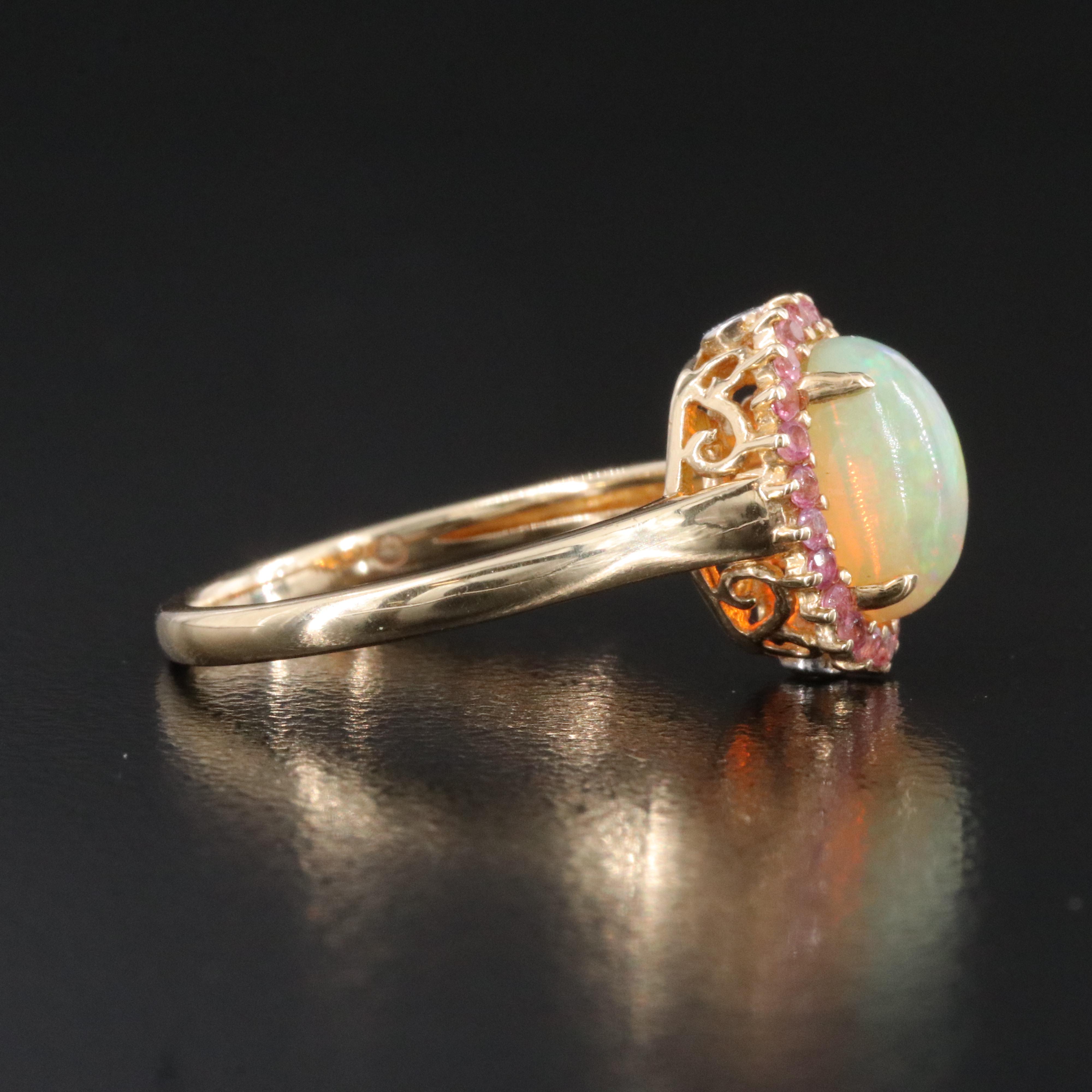 14K Opal, Pink Sapphire and Diamond Ring