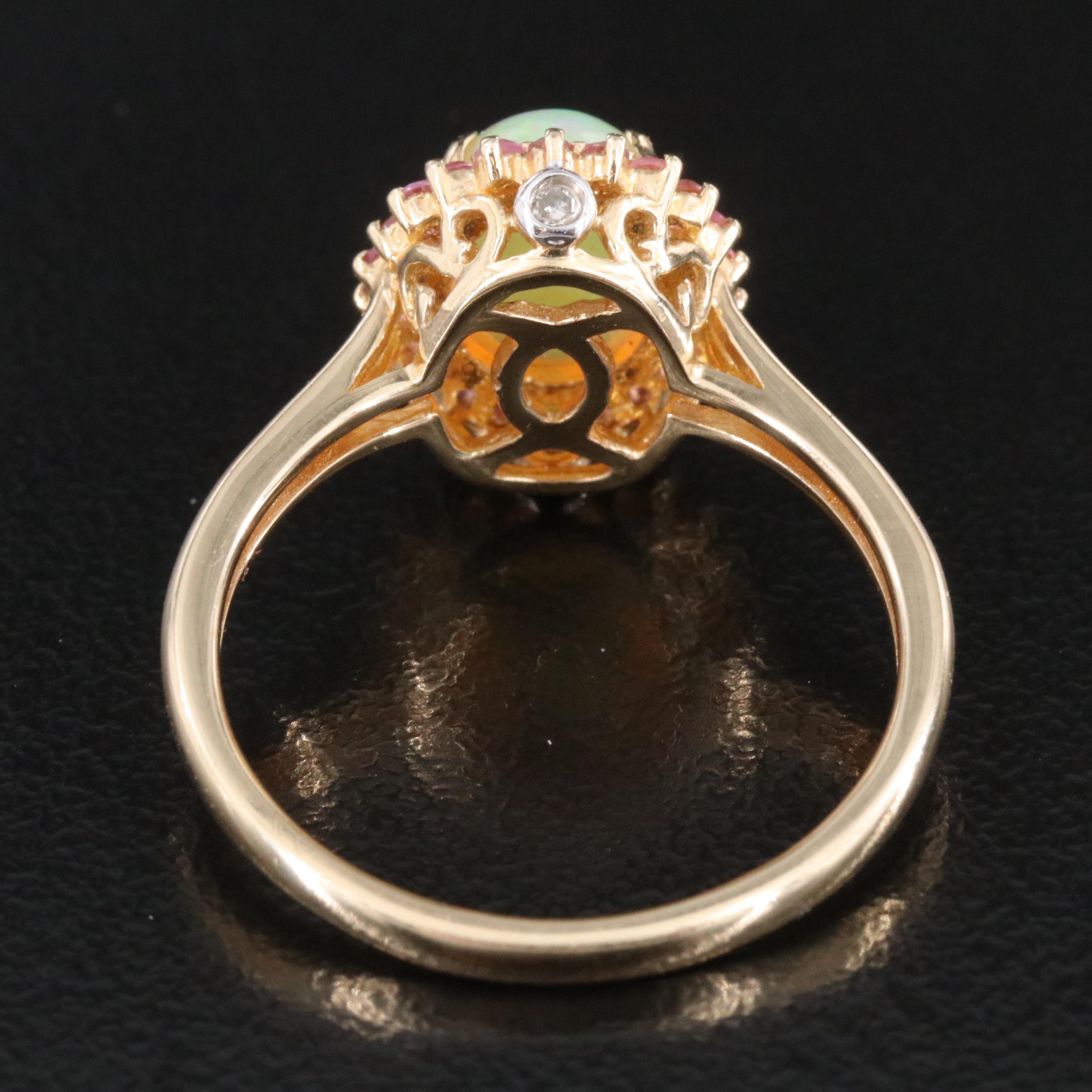 14K Opal, Pink Sapphire and Diamond Ring