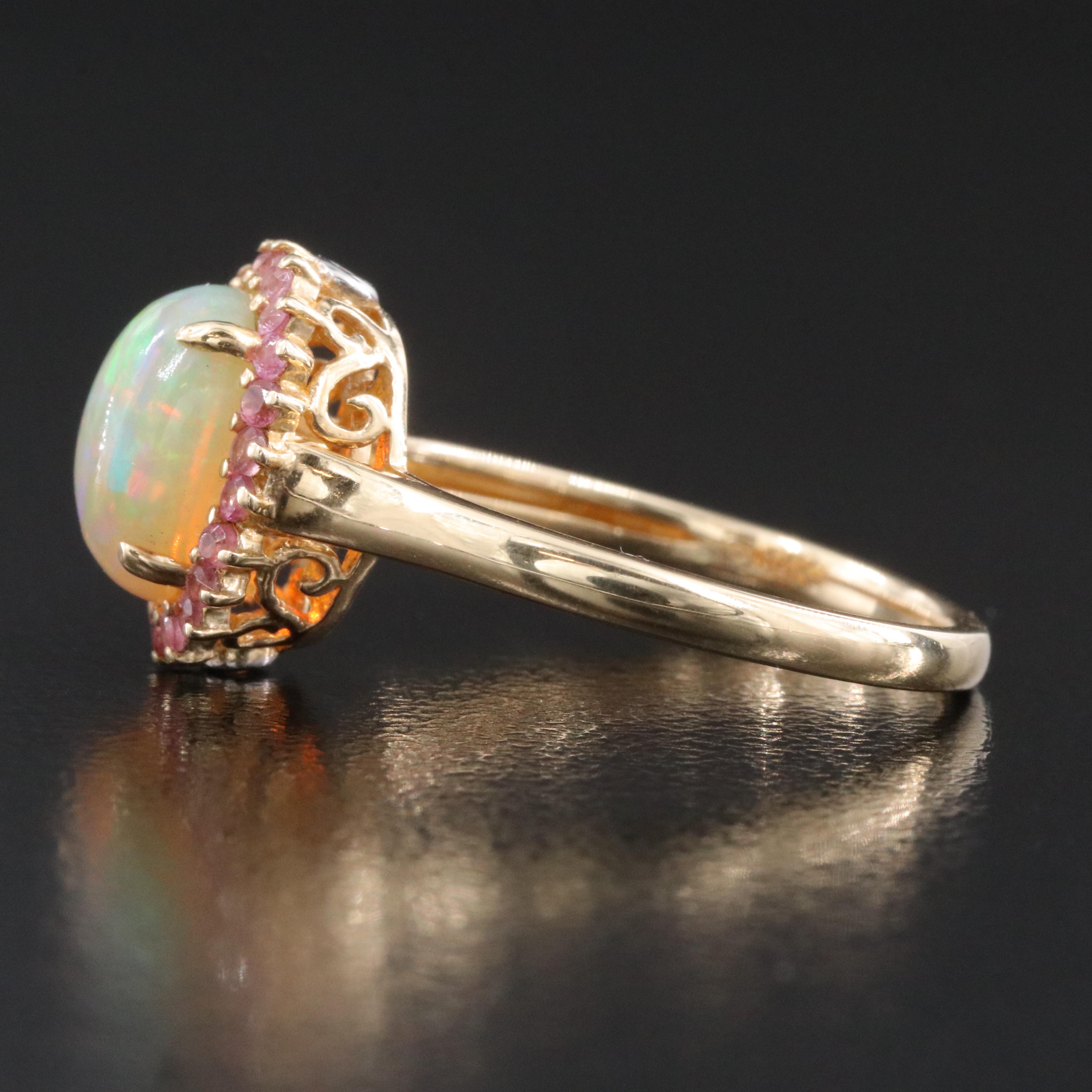 14K Opal, Pink Sapphire and Diamond Ring