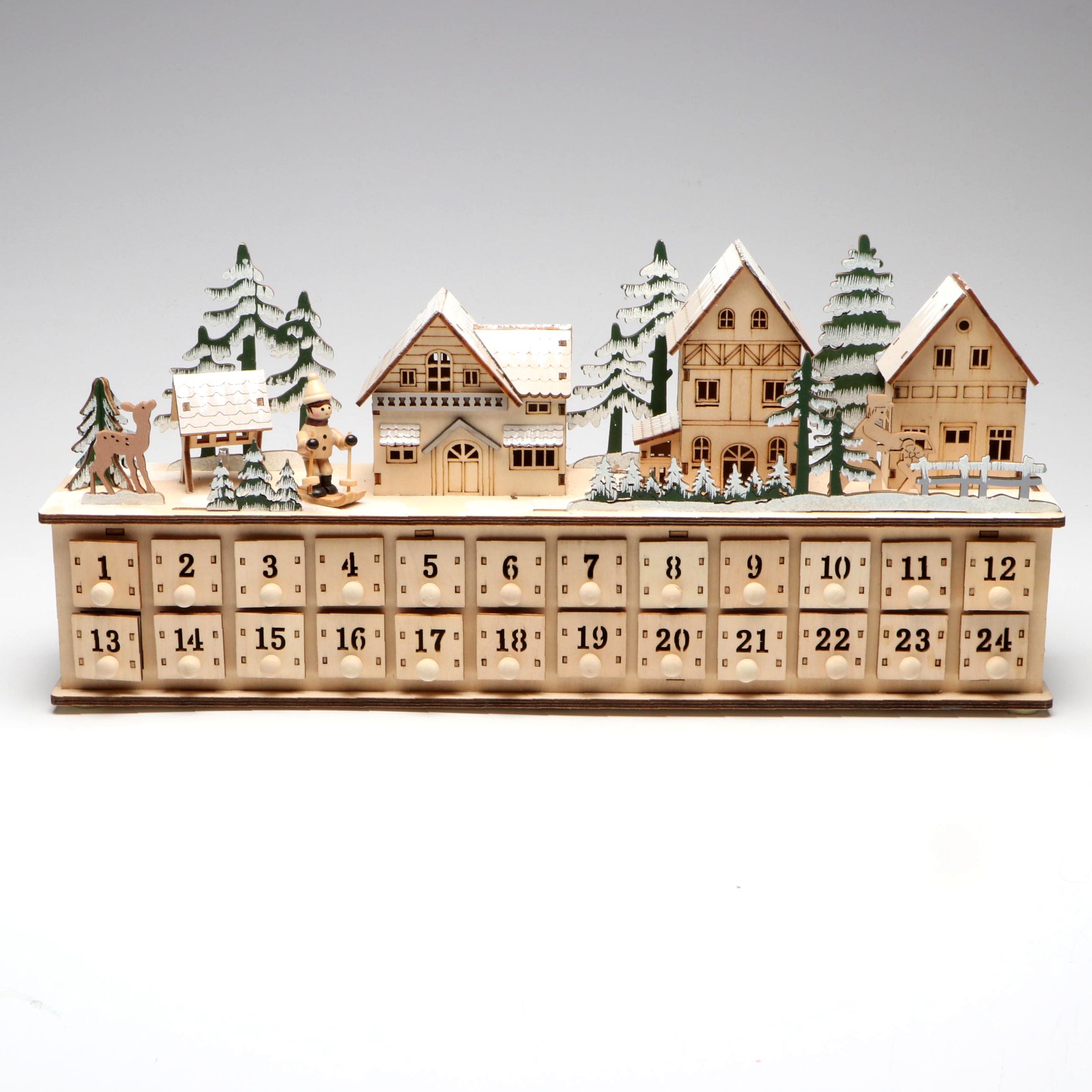 Anthropologie Illuminating and Glittered Wooden Christmas Advent Calendar