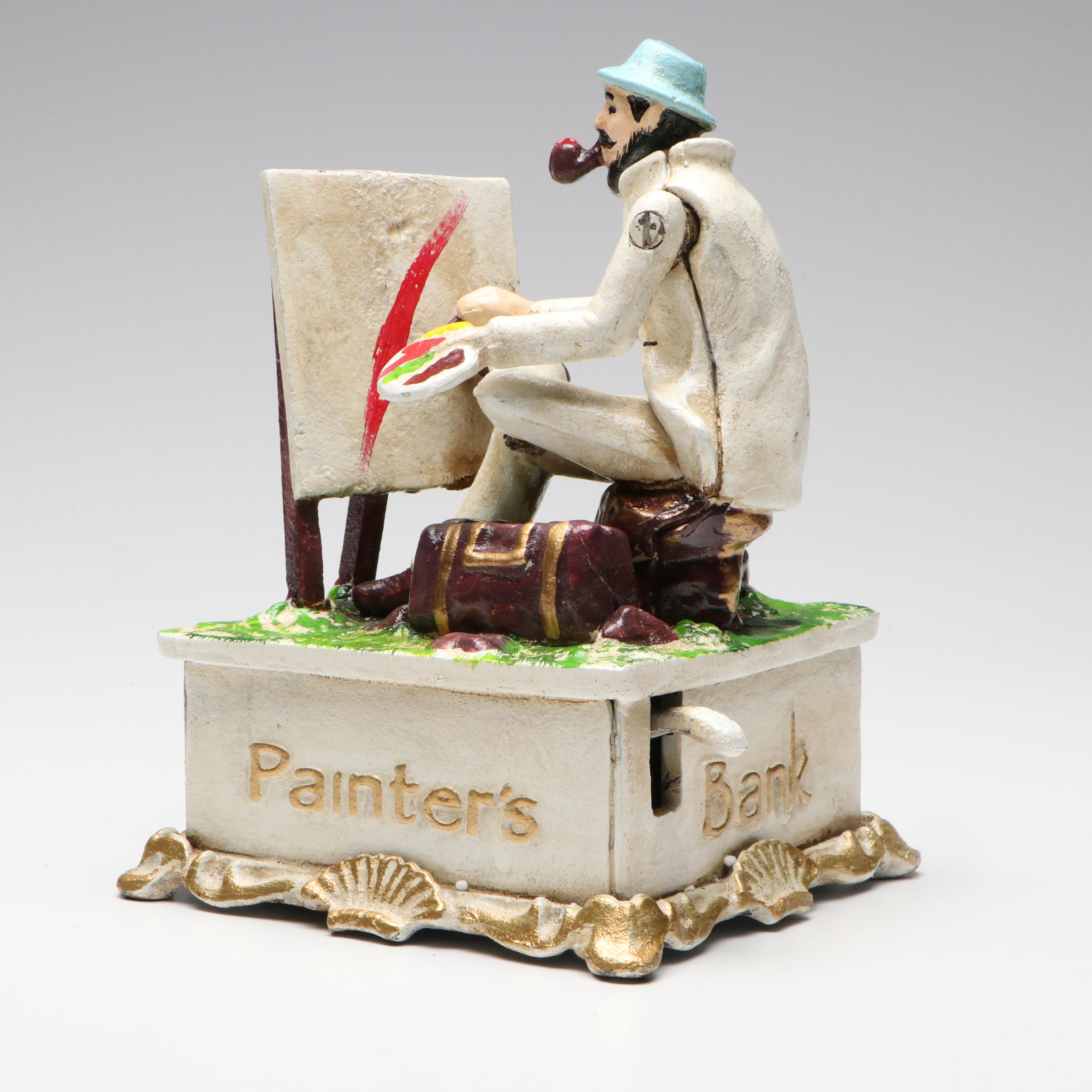 Cast Iron "Painter's Bank" Mechanical Coin Bank