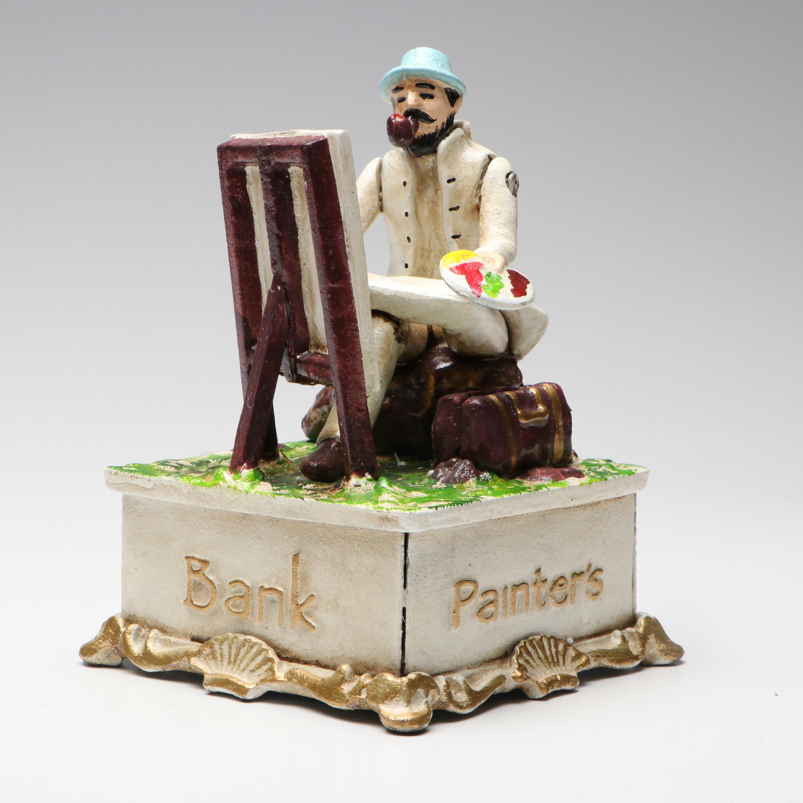 Cast Iron "Painter's Bank" Mechanical Coin Bank