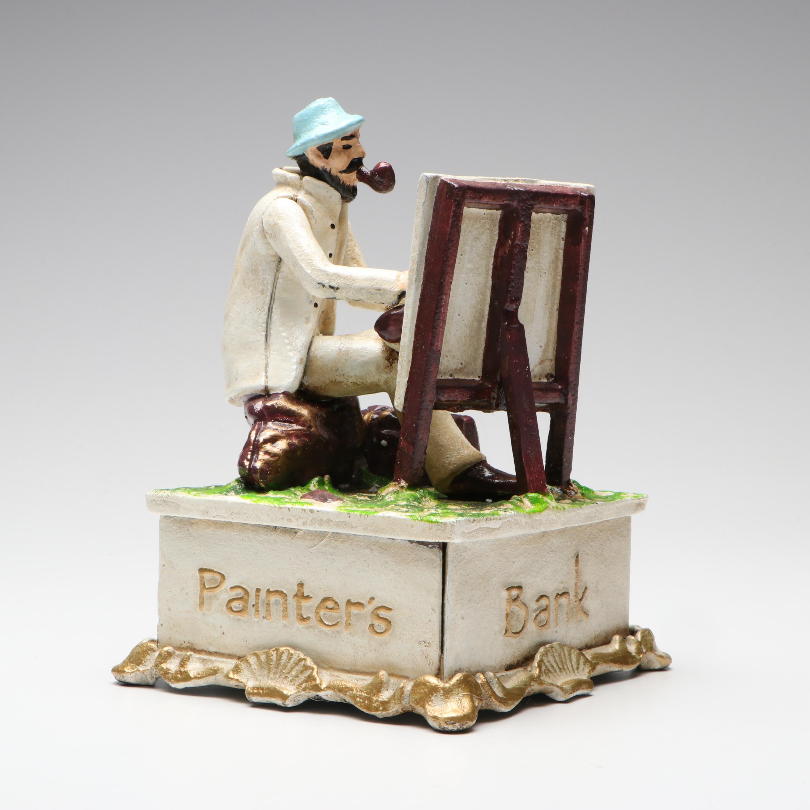 Cast Iron "Painter's Bank" Mechanical Coin Bank
