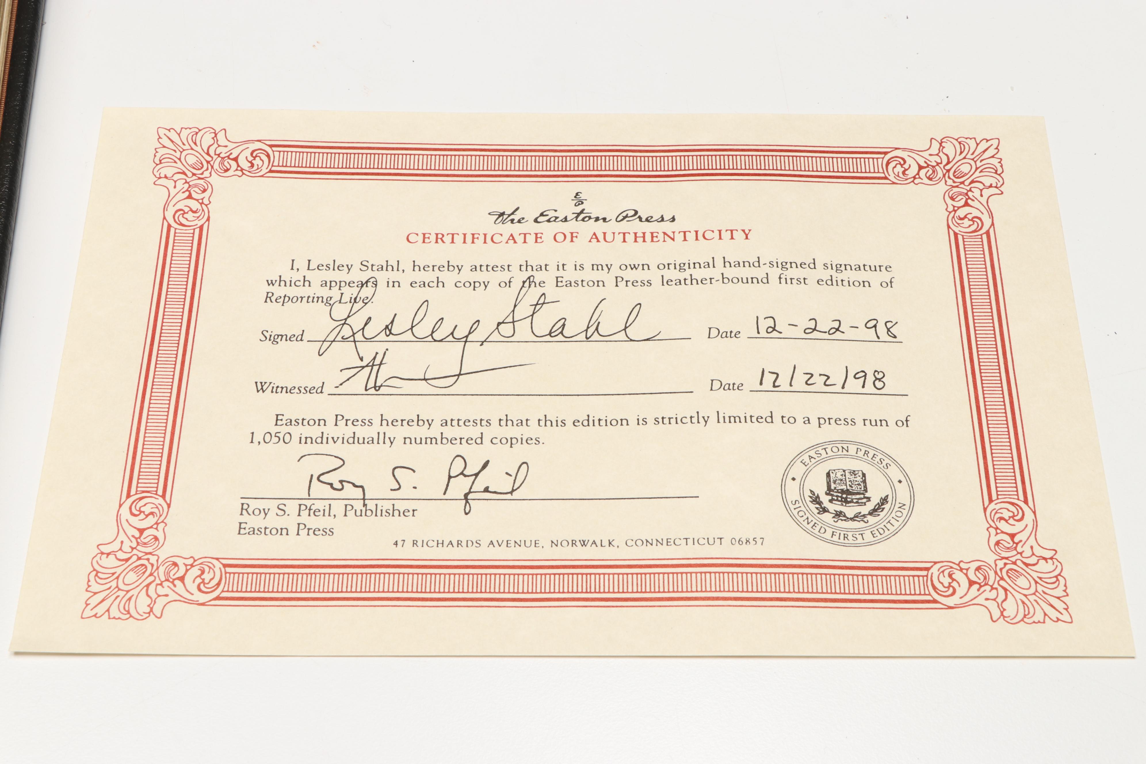 Signed Limited First Edition "Reporting Live" by Lesley Stahl and More Books