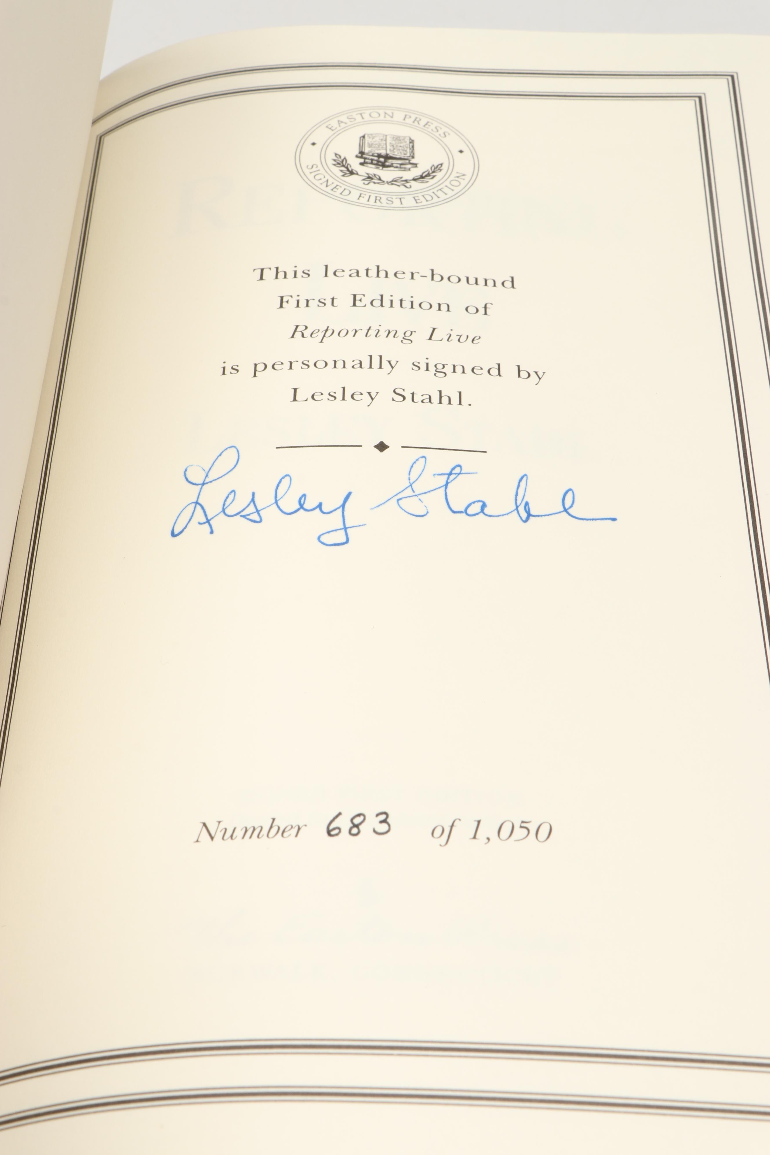 Signed Limited First Edition "Reporting Live" by Lesley Stahl and More Books