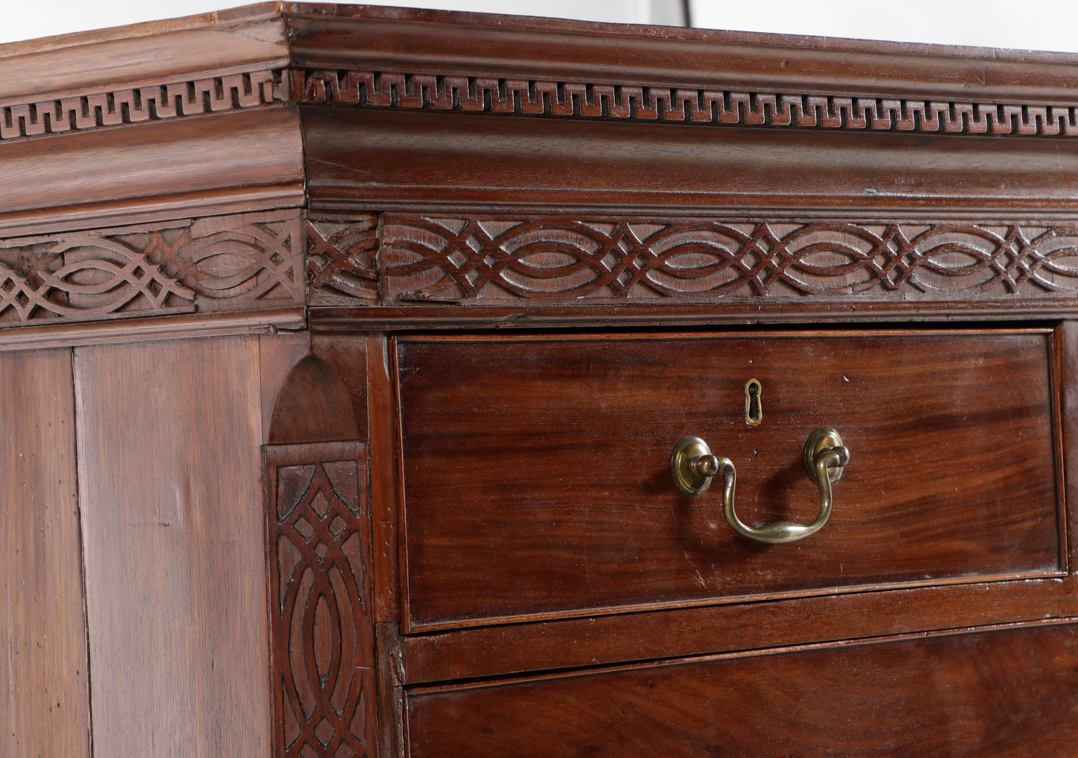 George III Chinese Chippendale Style Mahogany Chest on Chest