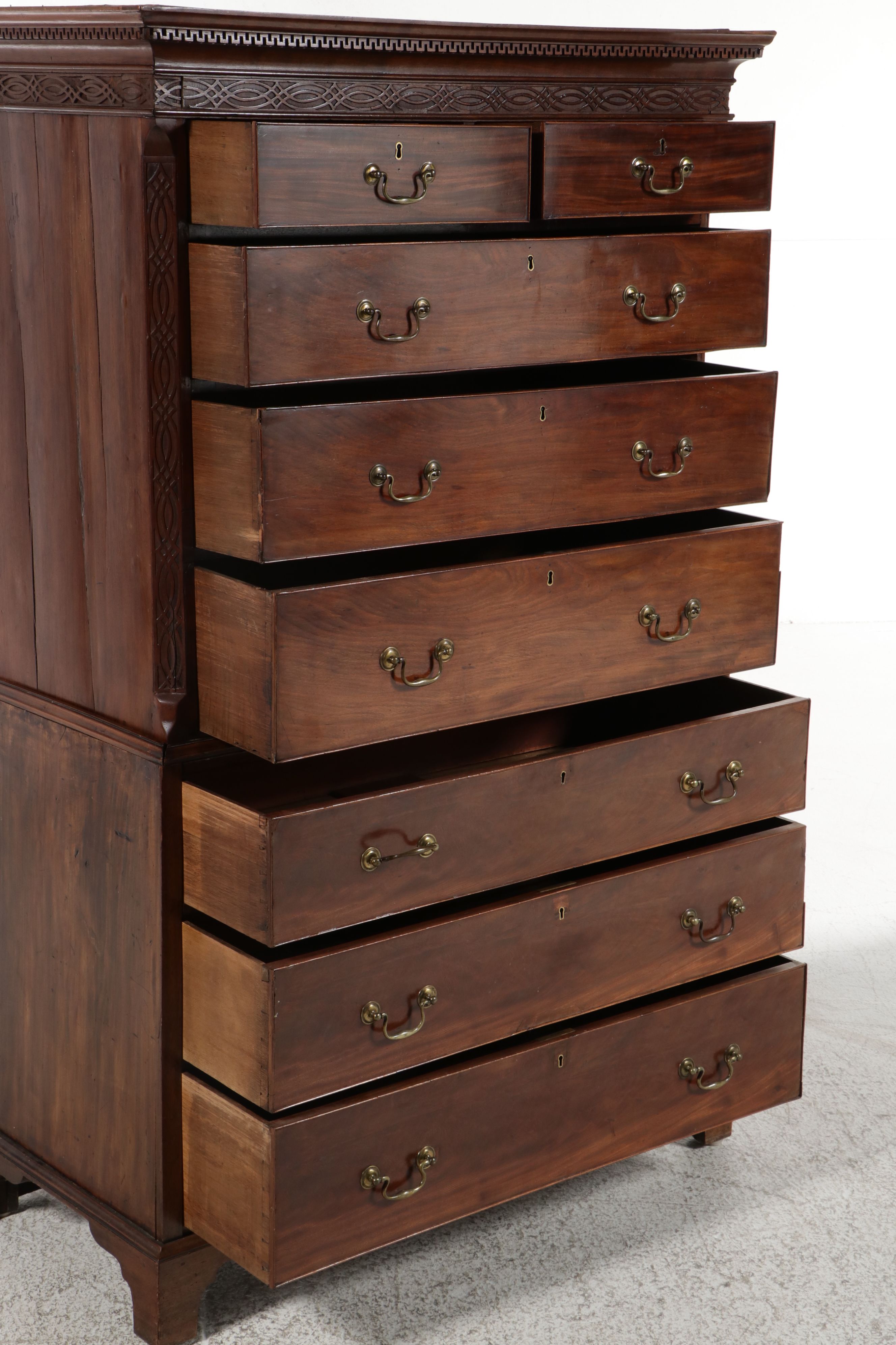 George III Chinese Chippendale Style Mahogany Chest on Chest