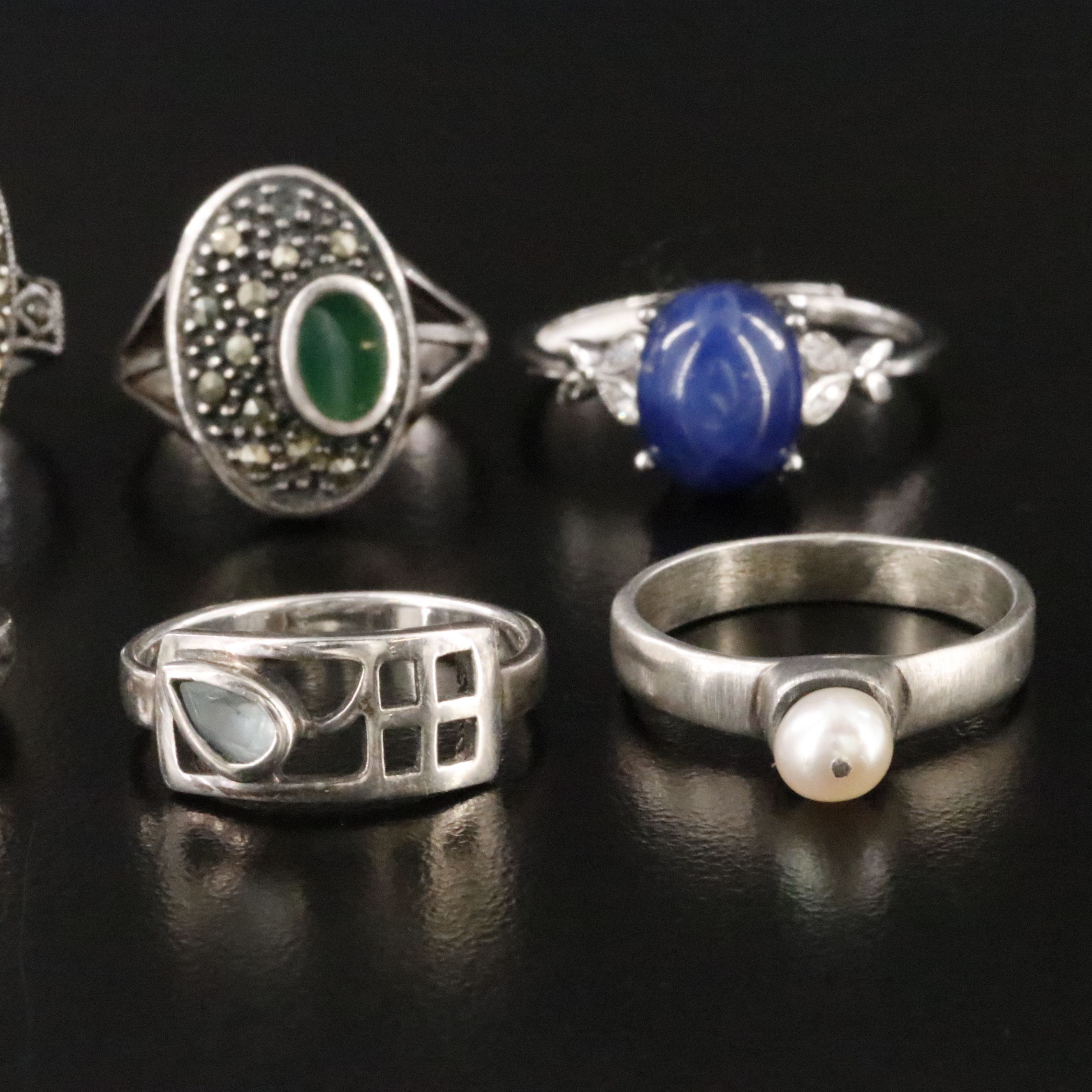 Pearl, Moonstone and Sapphire Featured in Sterling Ring Collection
