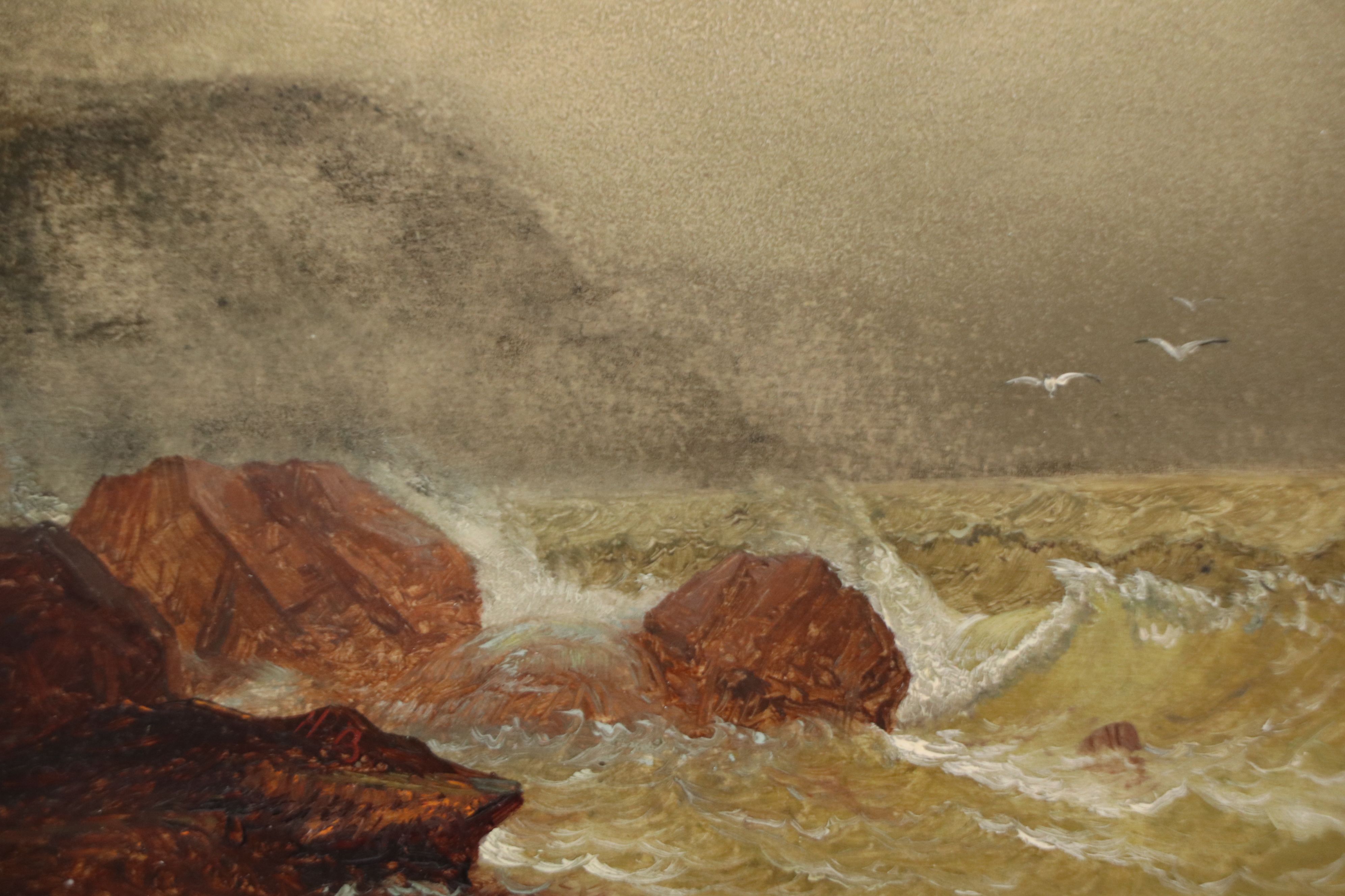 Harrison Bird Brown Oil Painting "Coastal Seascape," Late 19th Century