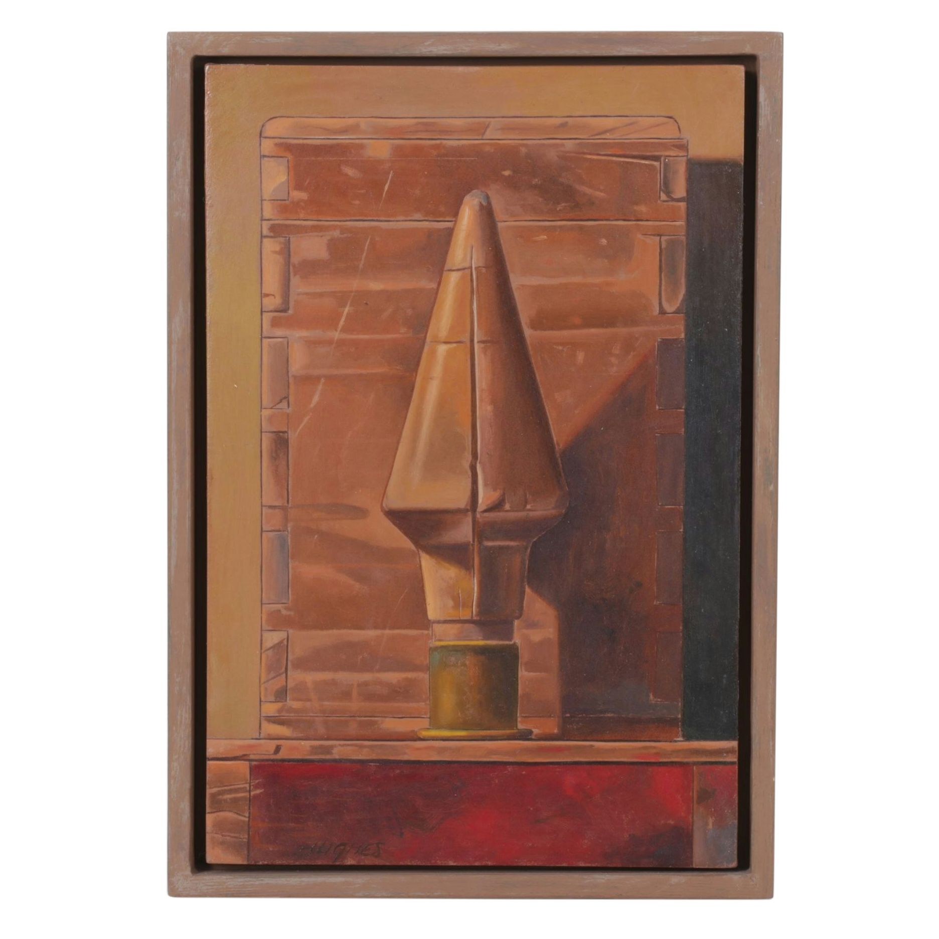 Manuel Hughes Still Life Oil Painting of Copper Finial, Mid to Late 20th Century