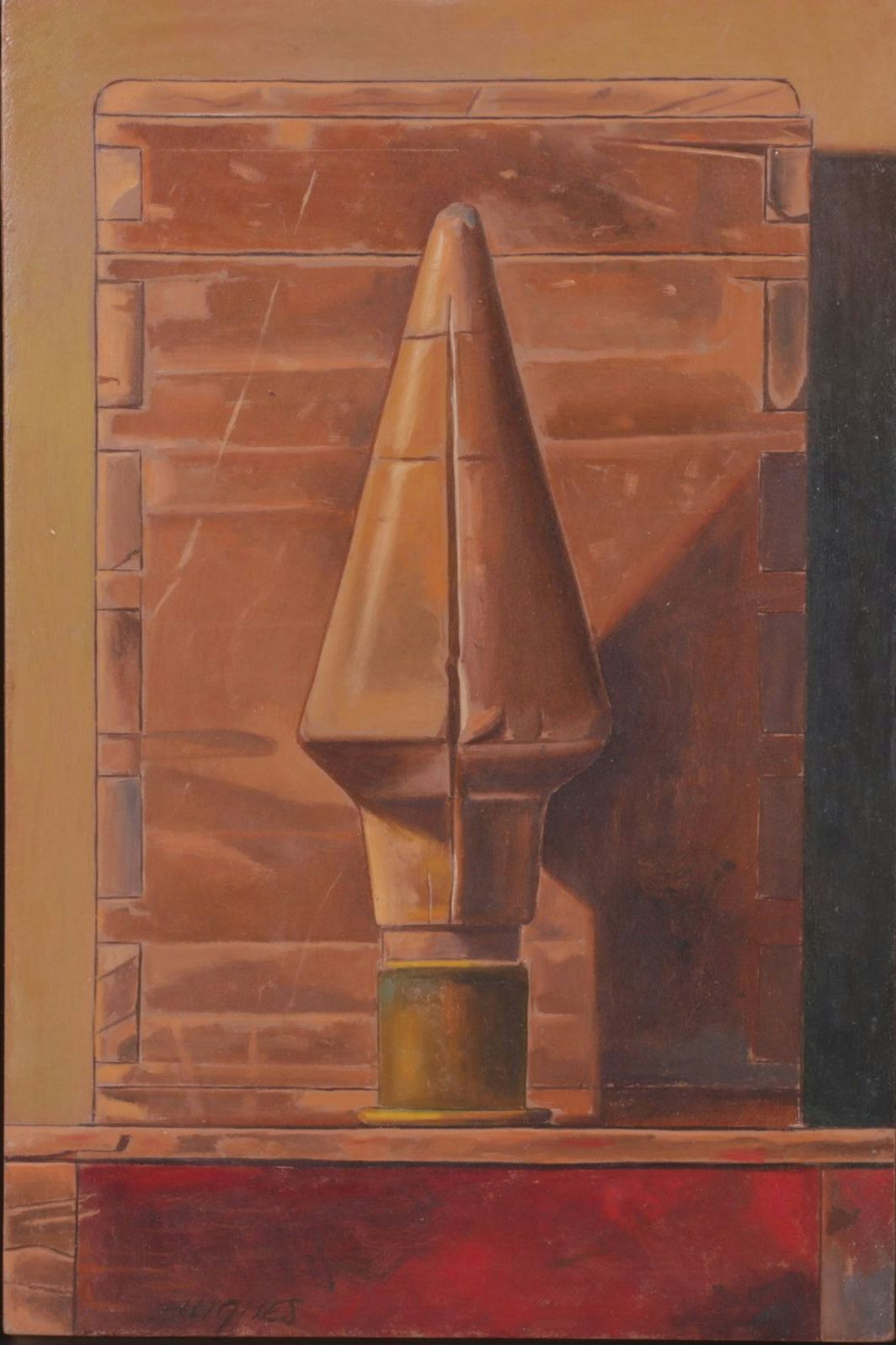 Manuel Hughes Still Life Oil Painting of Copper Finial, Mid to Late 20th Century