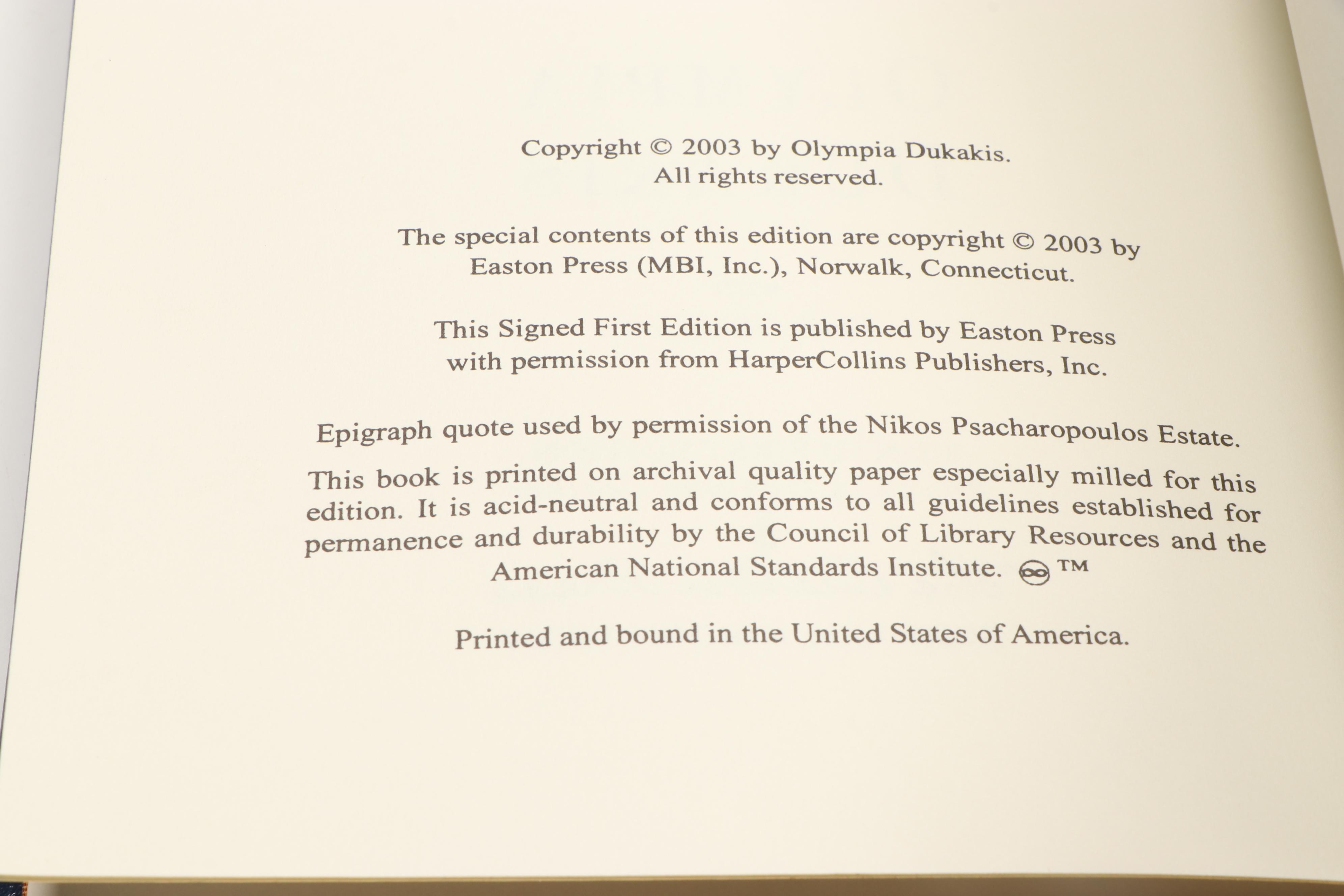Signed First Edition "Ask Me Again Tomorrow" by Olympia Dukakis and More