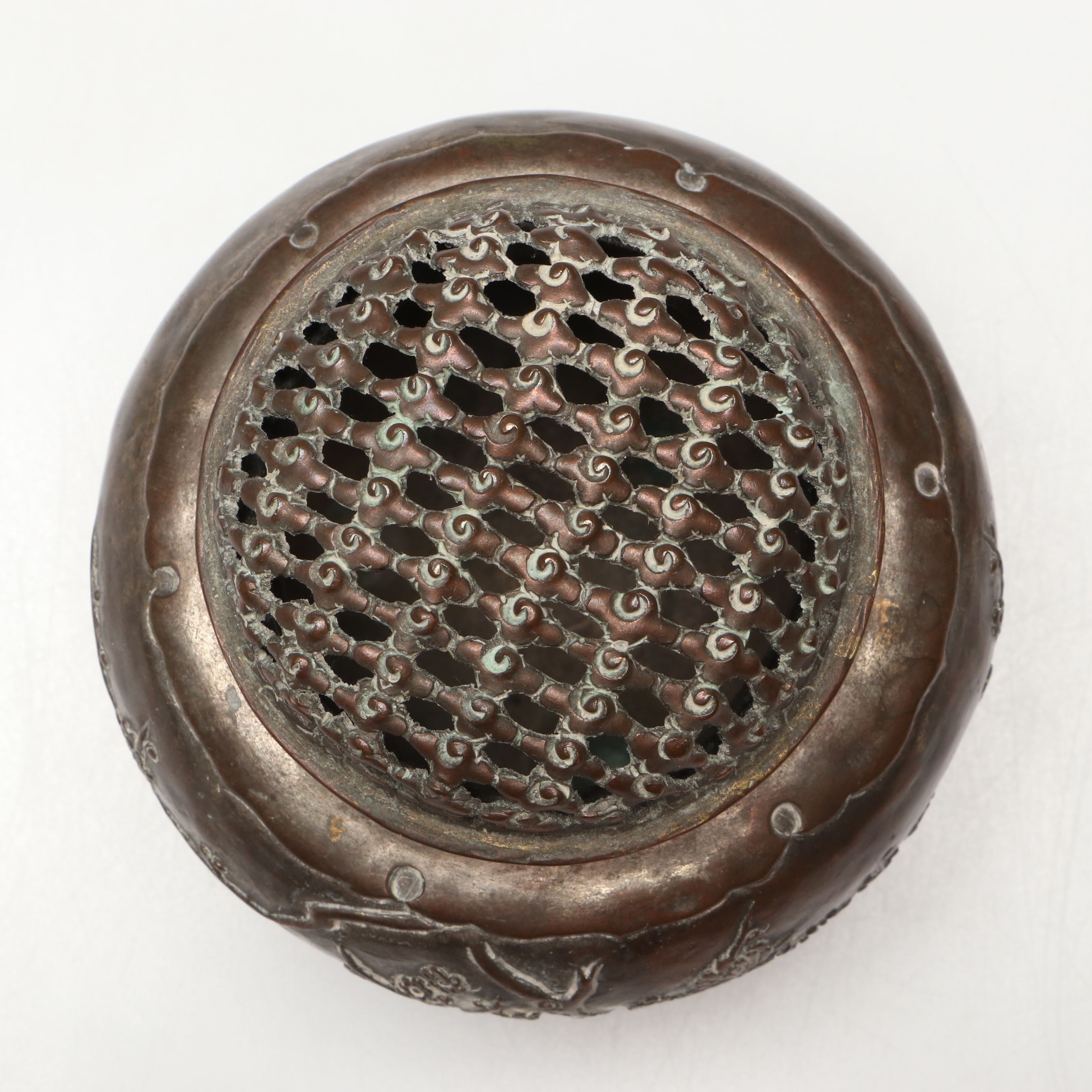 Chinese Embossed Plum Blossom Silver Plate Incense Burner