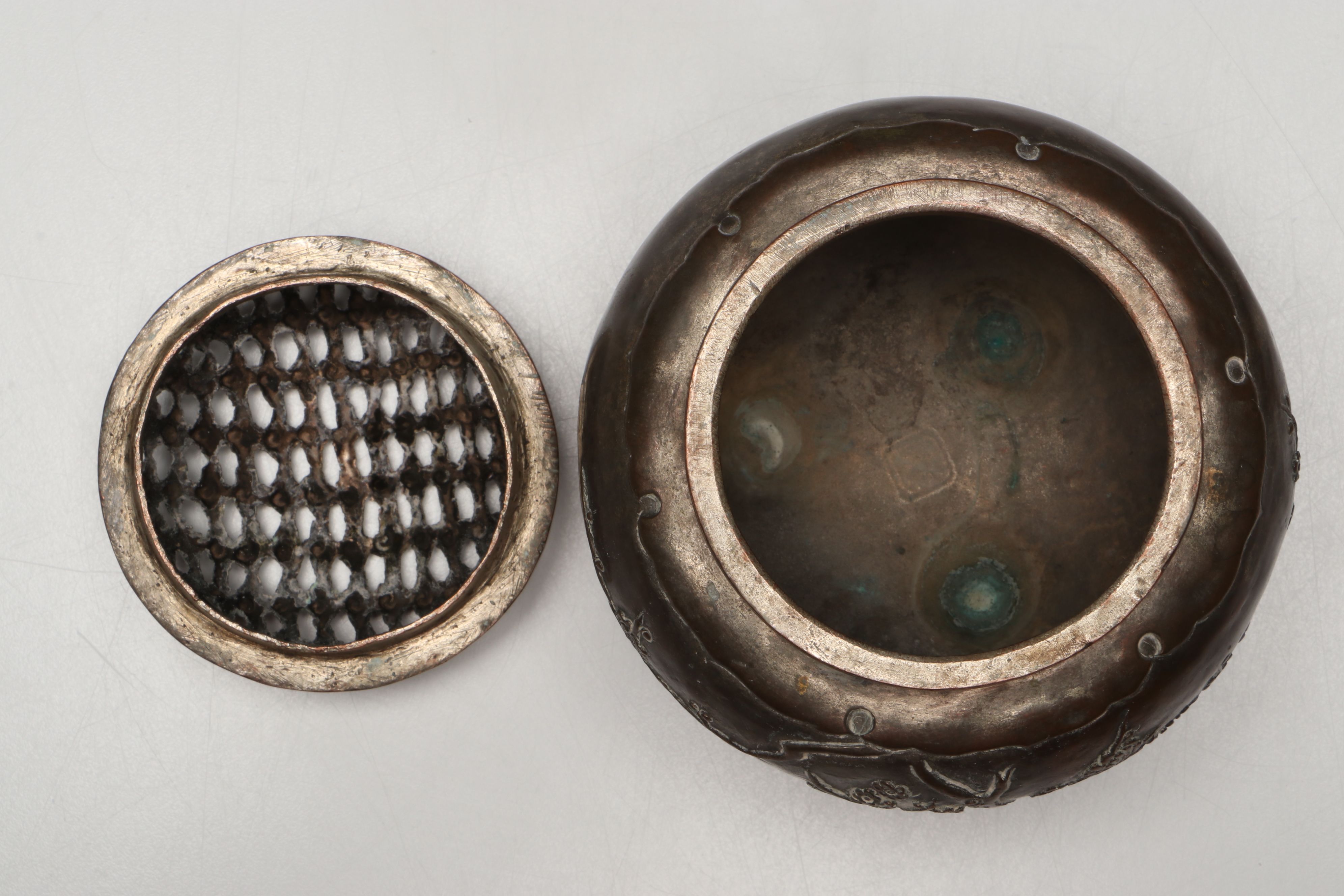 Chinese Embossed Plum Blossom Silver Plate Incense Burner