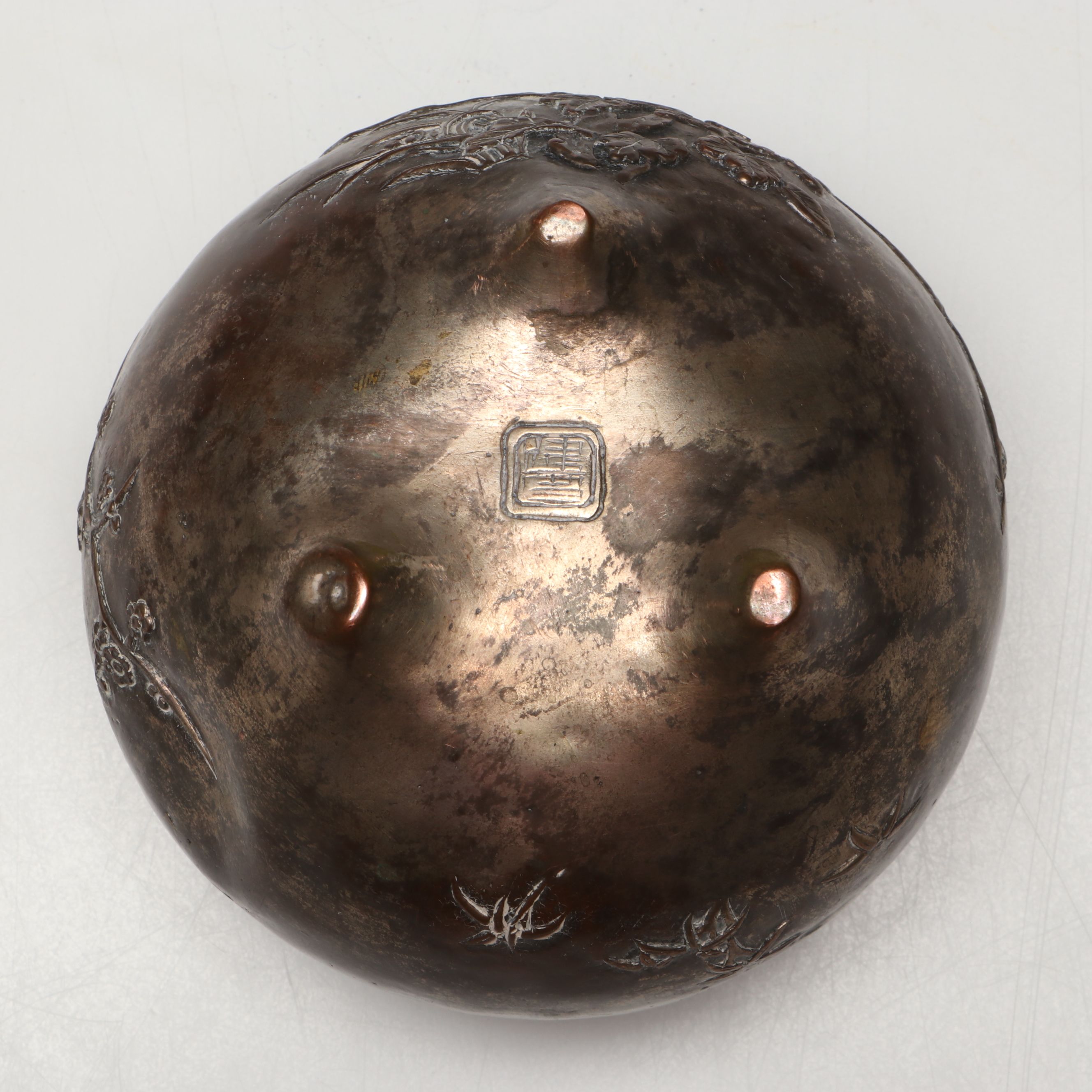 Chinese Embossed Plum Blossom Silver Plate Incense Burner