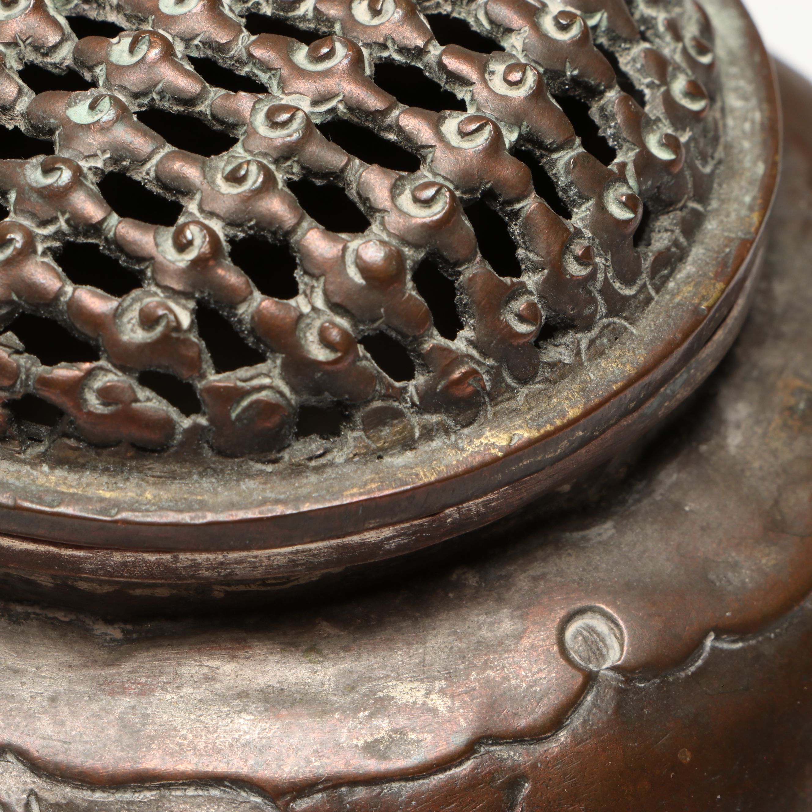 Chinese Embossed Plum Blossom Silver Plate Incense Burner