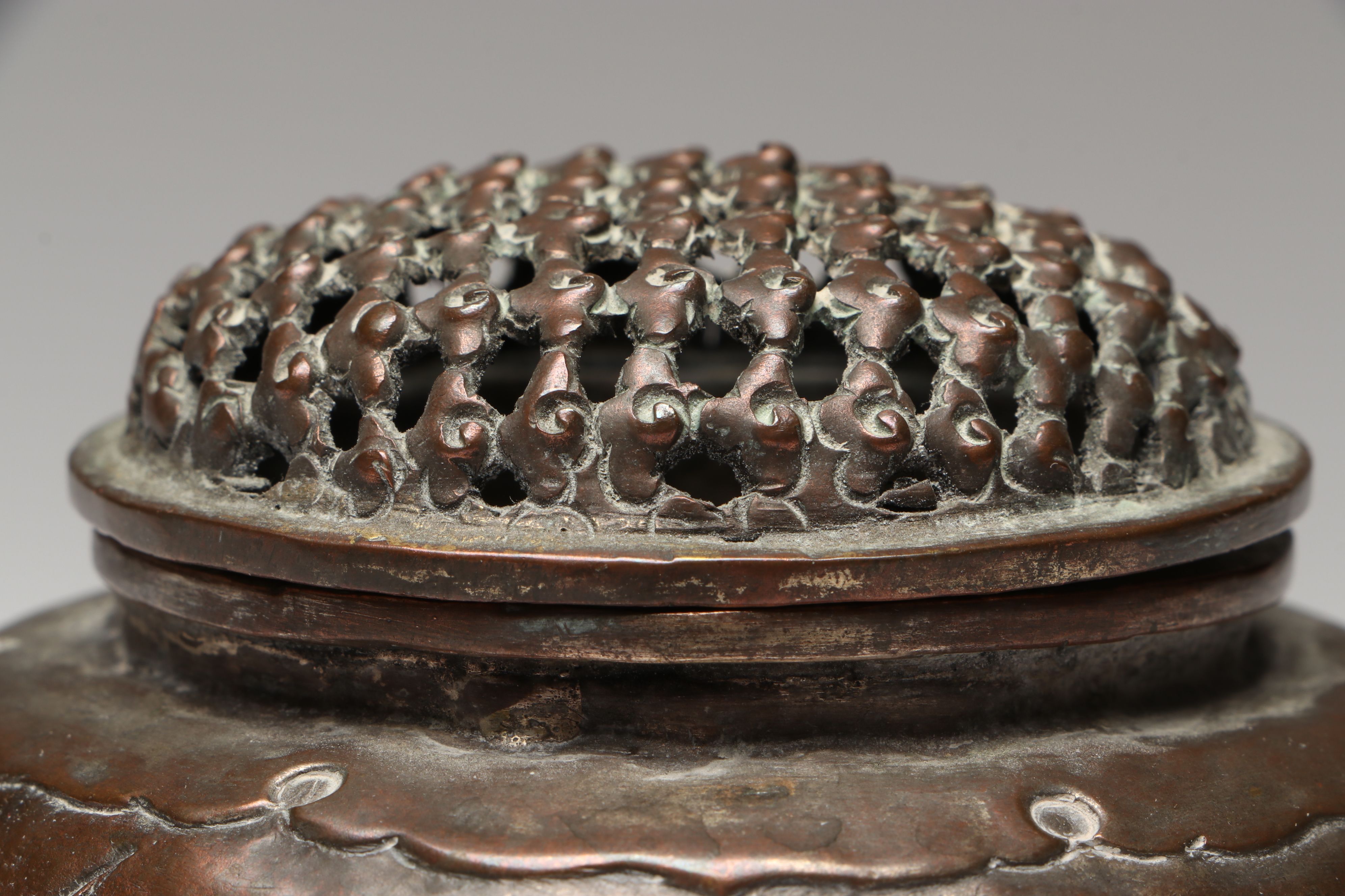 Chinese Embossed Plum Blossom Silver Plate Incense Burner